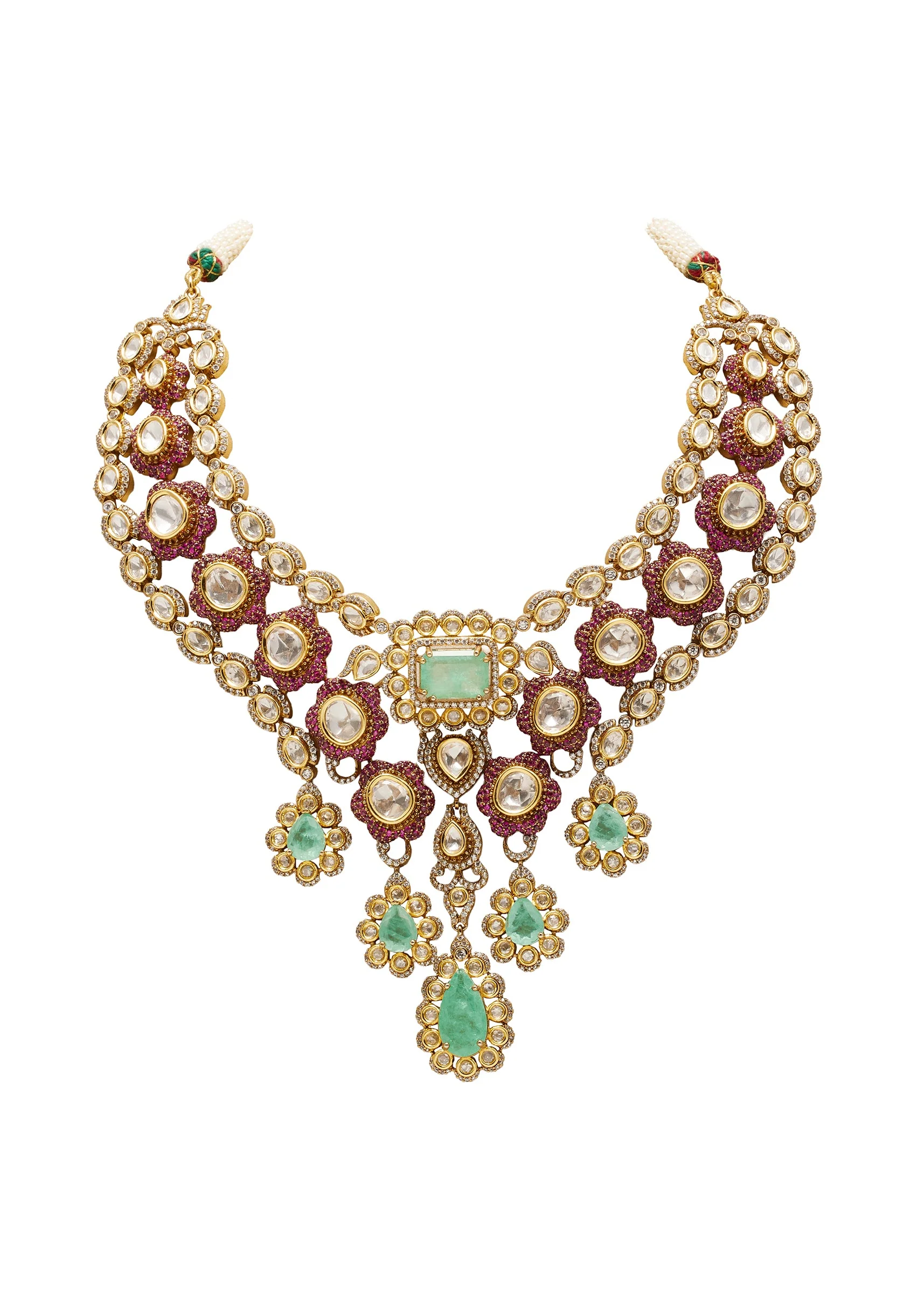 Mint Green Polki Choker Necklace Set - Image 3