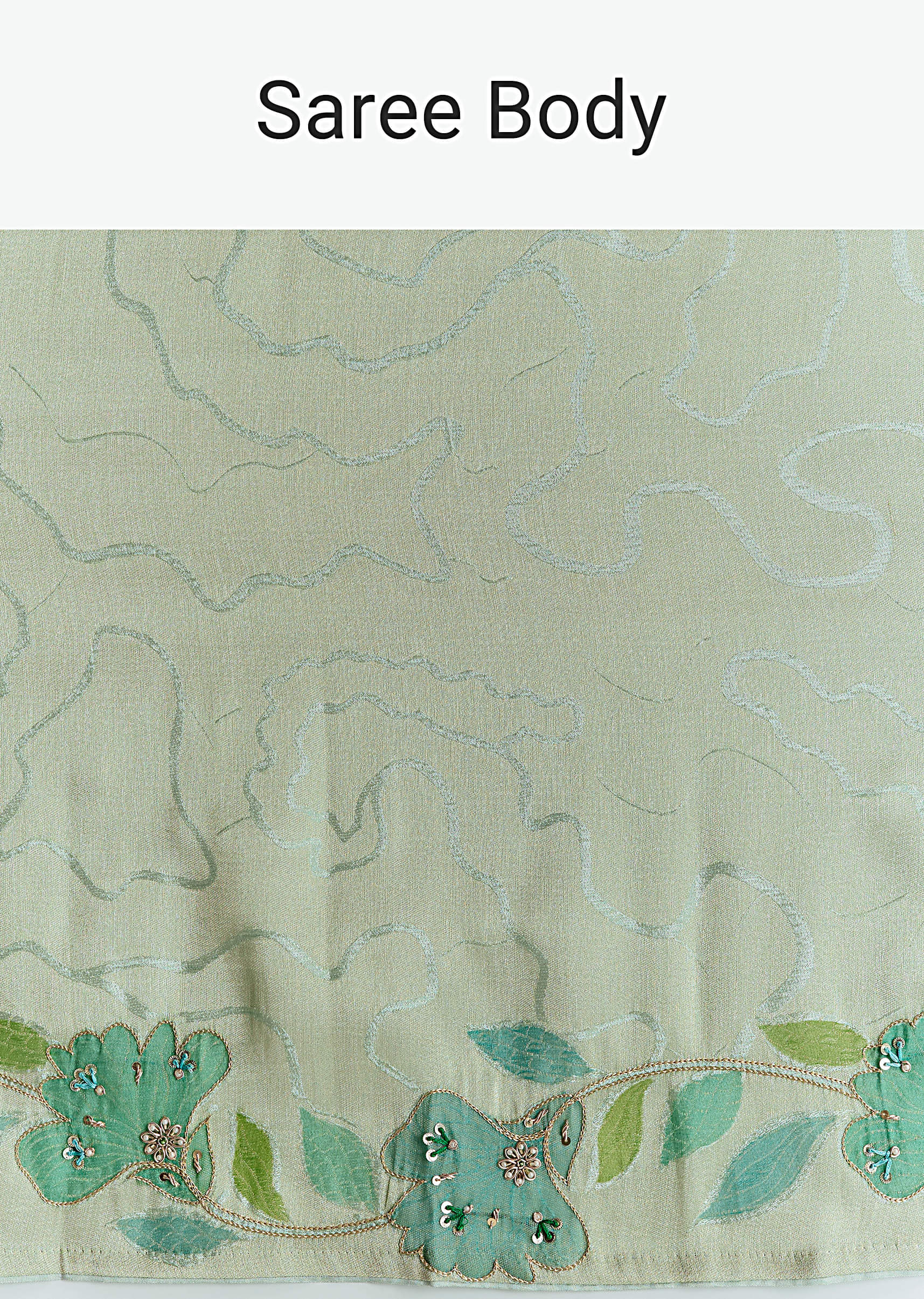 Mint Green Satin Printed Saree With Digital Florals - Image 9