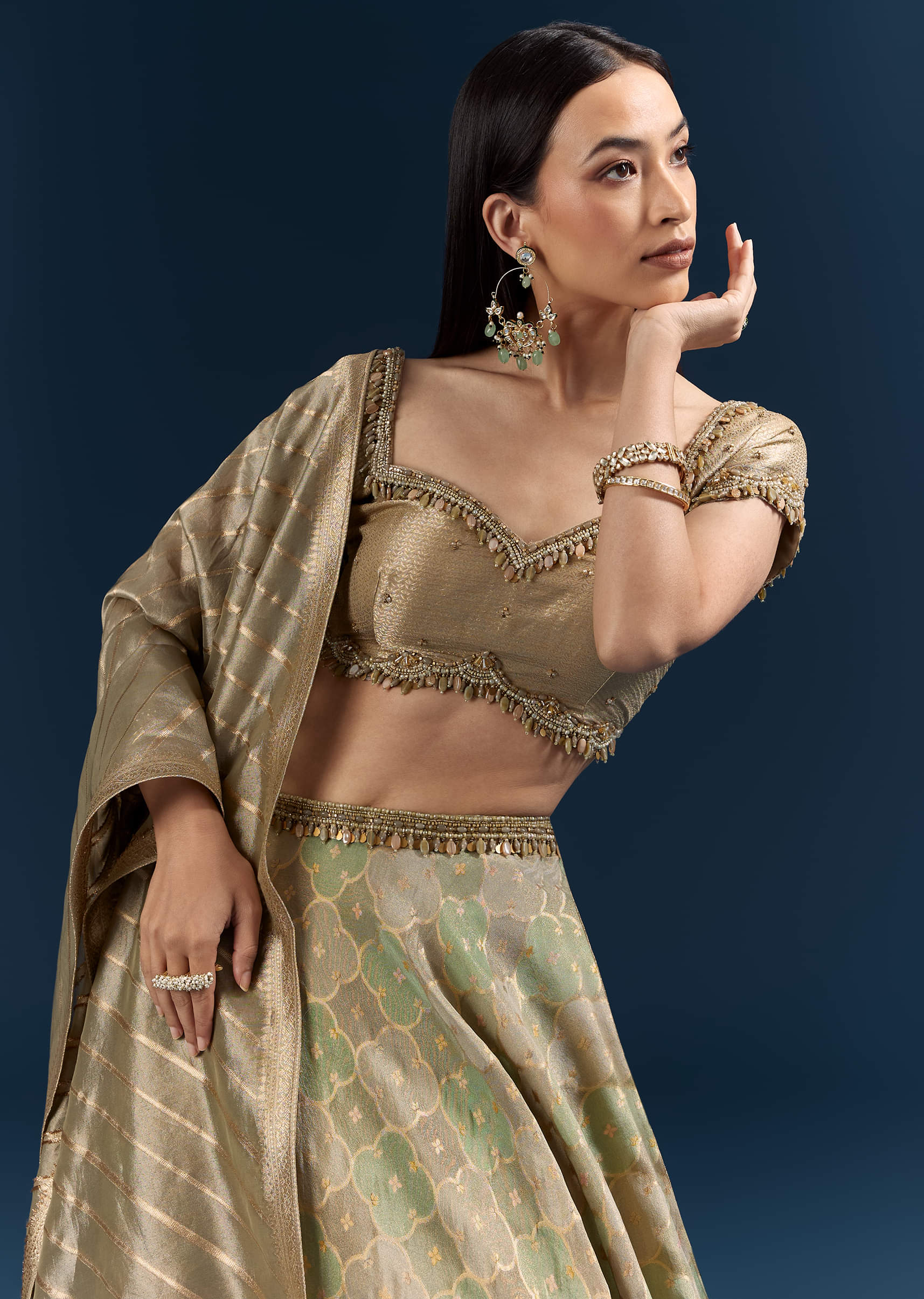 Mint Green Silk Bridesmaid Lehenga With Heavy Embroidery - Image 2