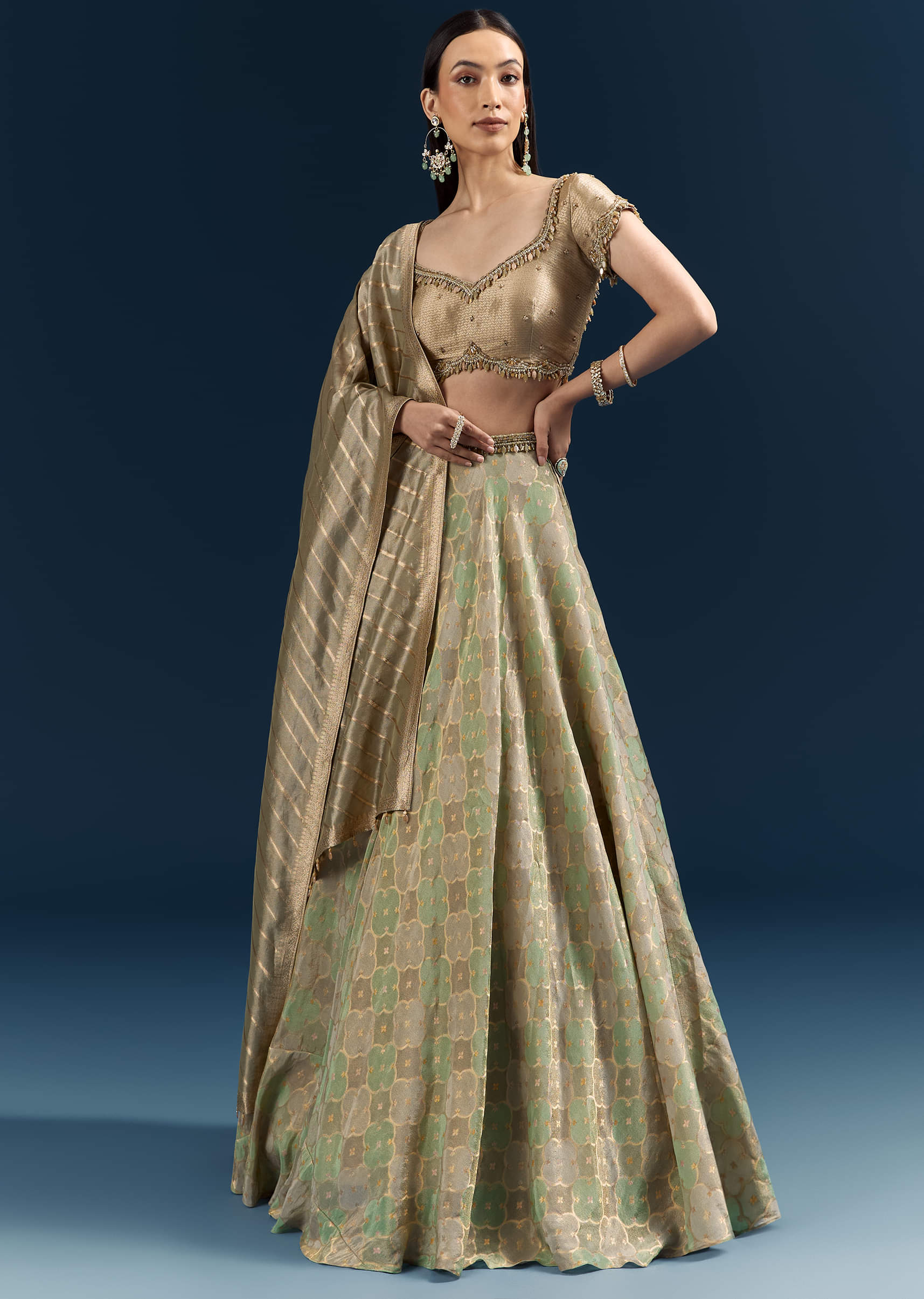 Mint Green Silk Bridesmaid Lehenga With Heavy Embroidery - Image 4