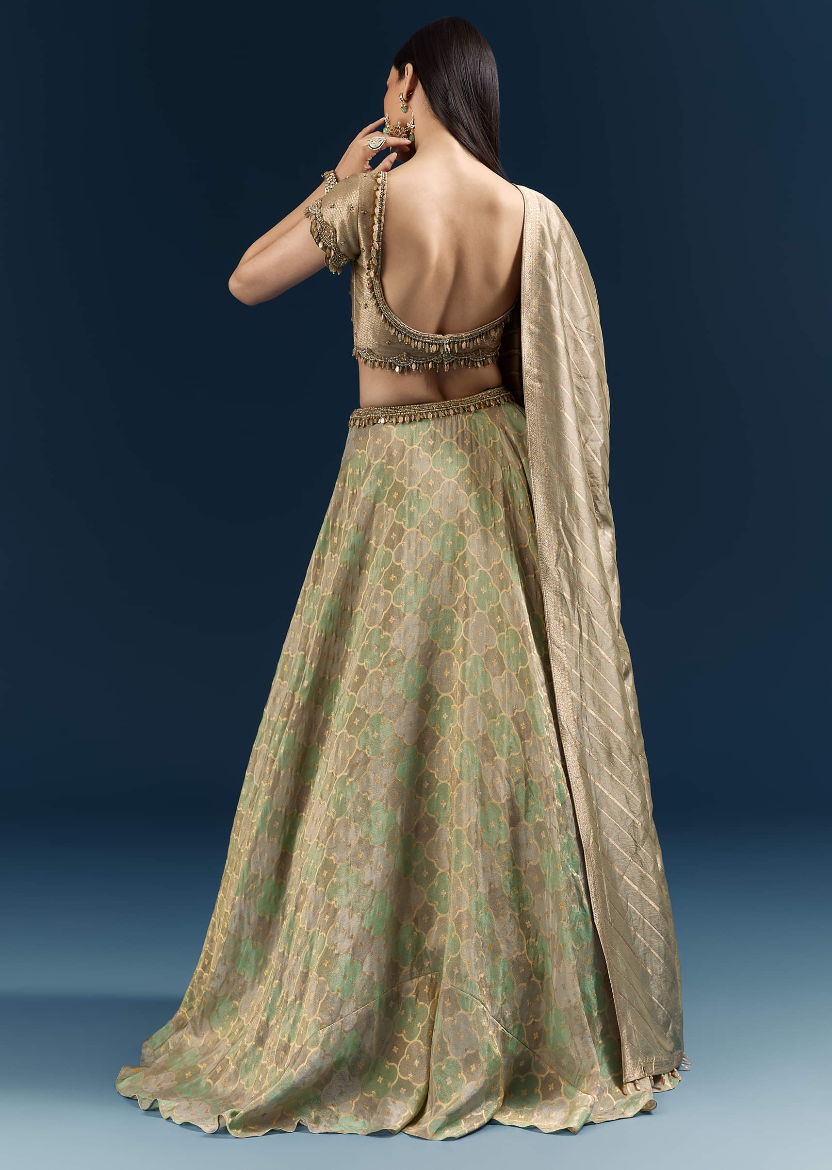 Mint Green Silk Bridesmaid Lehenga With Heavy Embroidery - Image 6