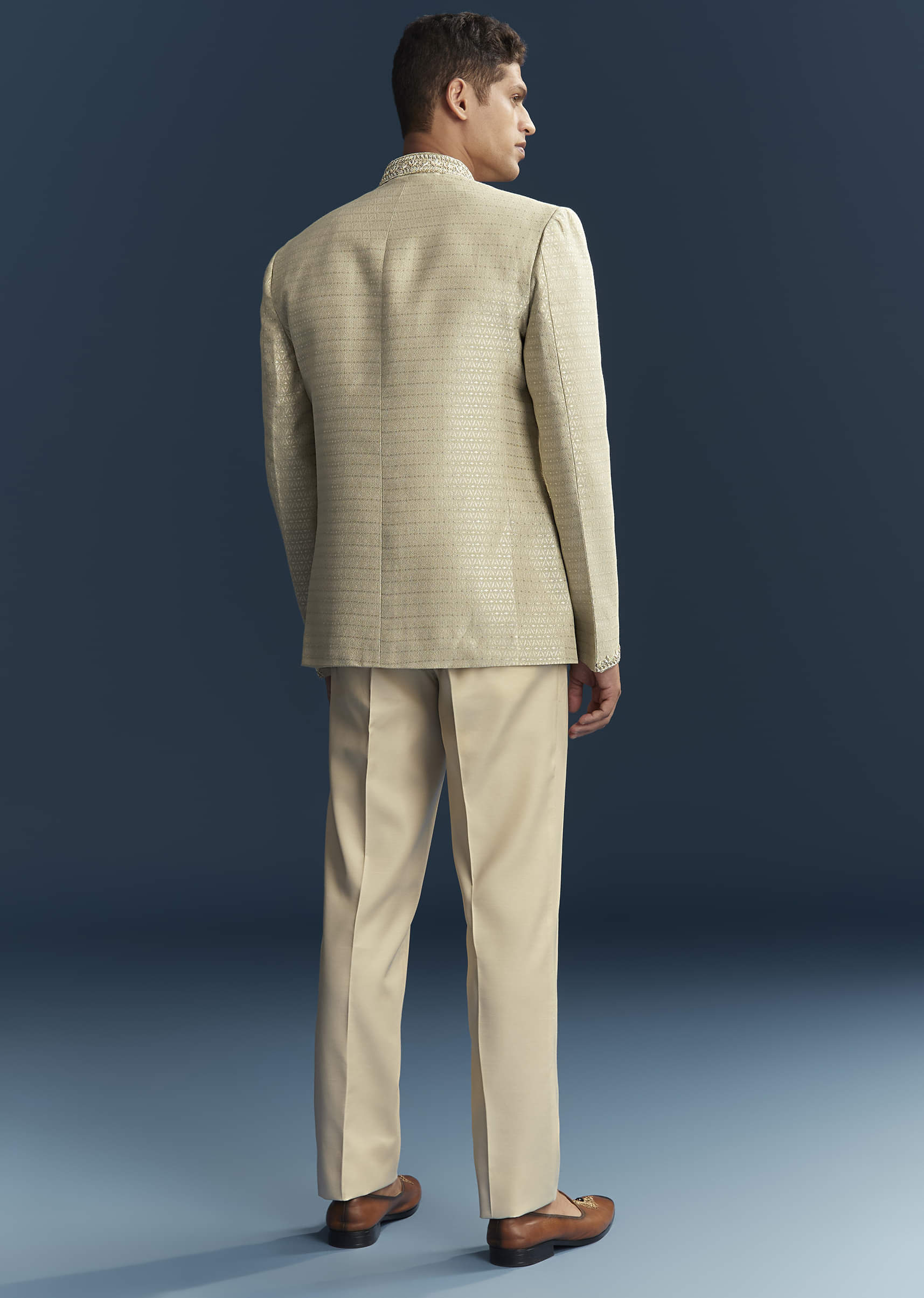 Mint Green Silk Jodhpuri Suit For Men With Hand Embroidery - Image 5