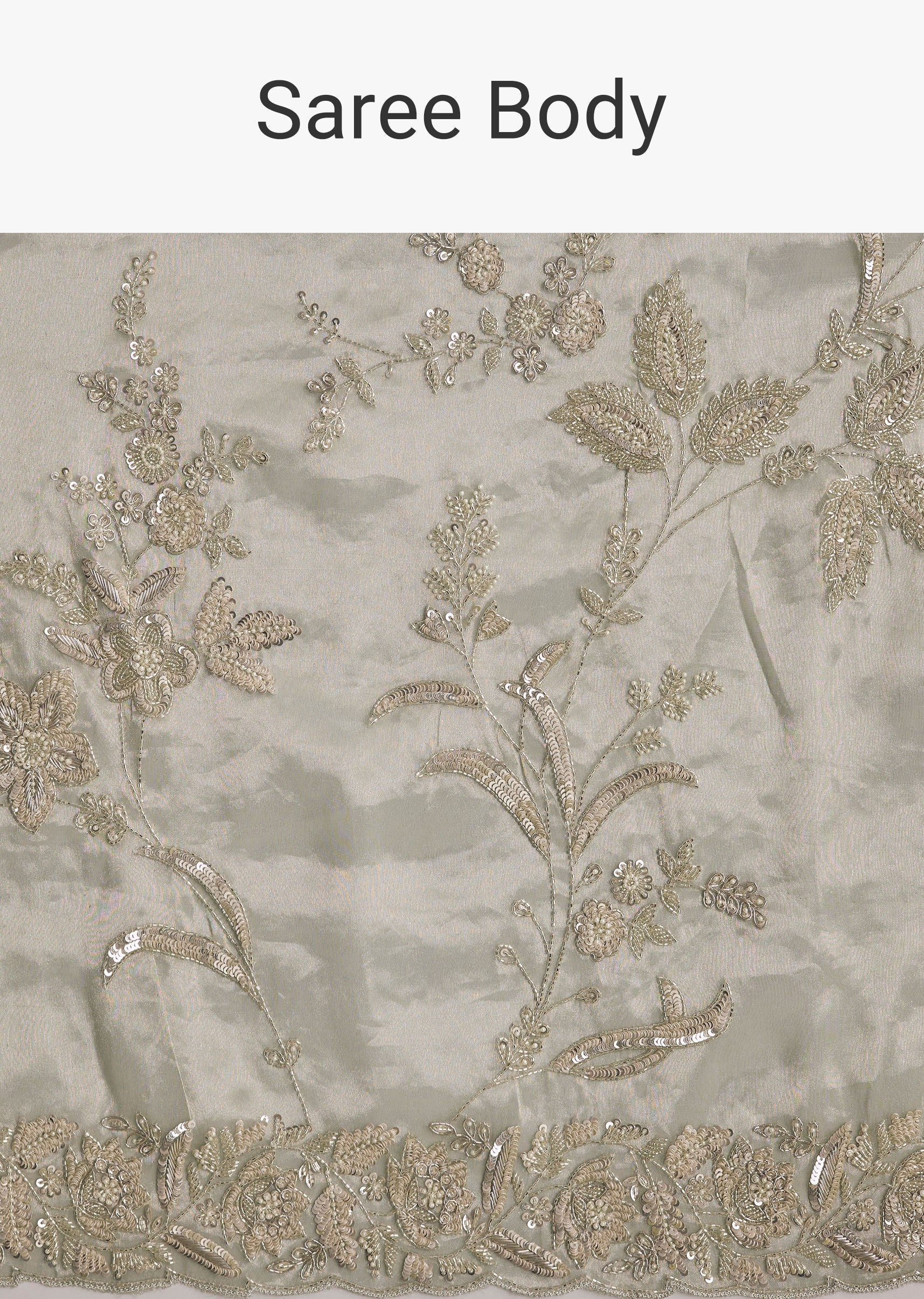 Mint Green Tissue Saree With Heavily Embroidered Finish - Image 16