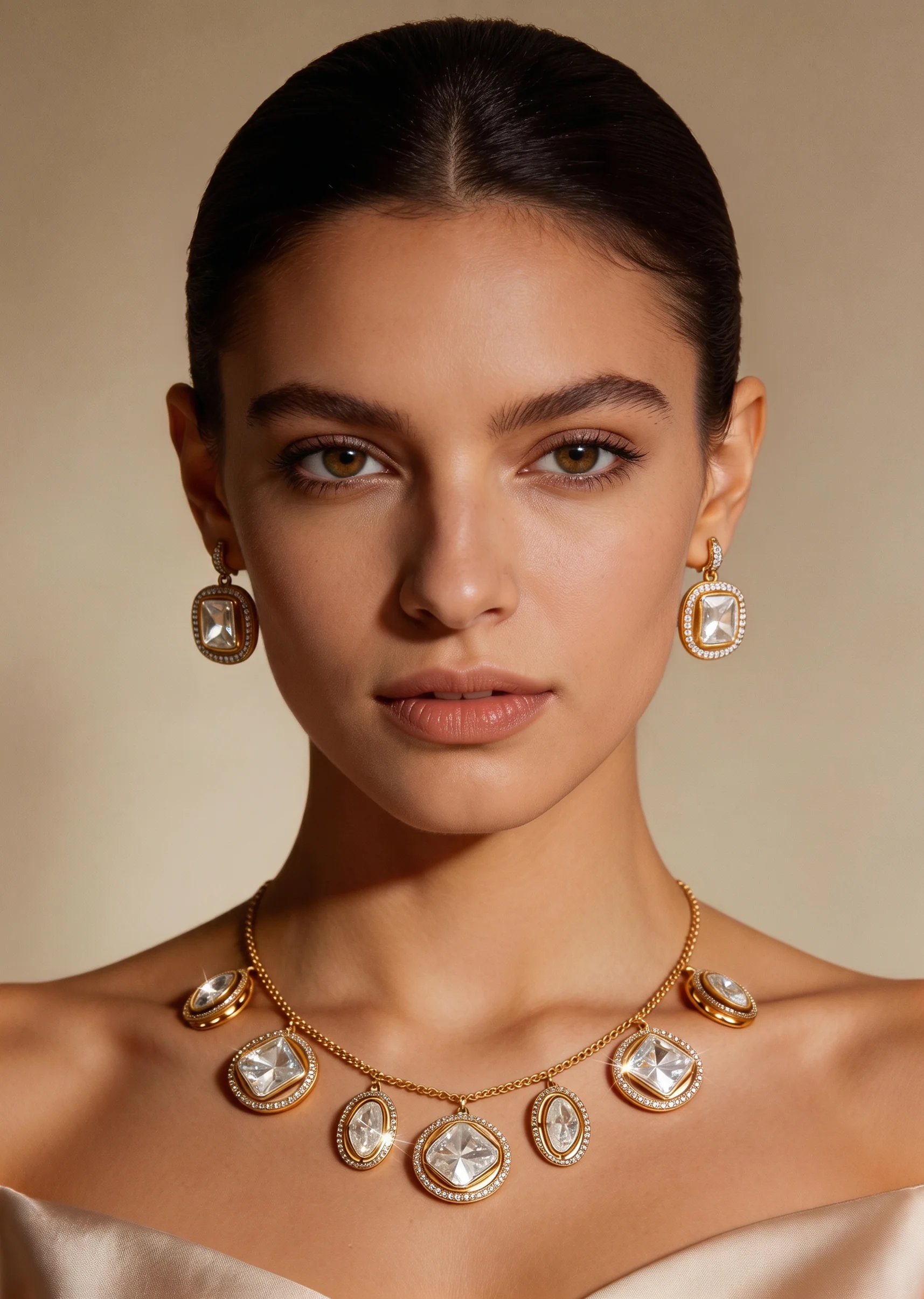 Modern Gold Zirconia Necklace Set
