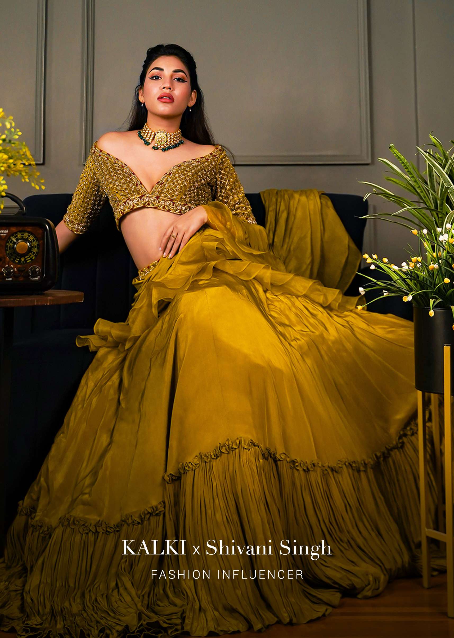 Moss Green Lehenga Saree In Crepe With Frill Drape And Hand Embroidered Choli Using Cut Dana Jaal - Image 8