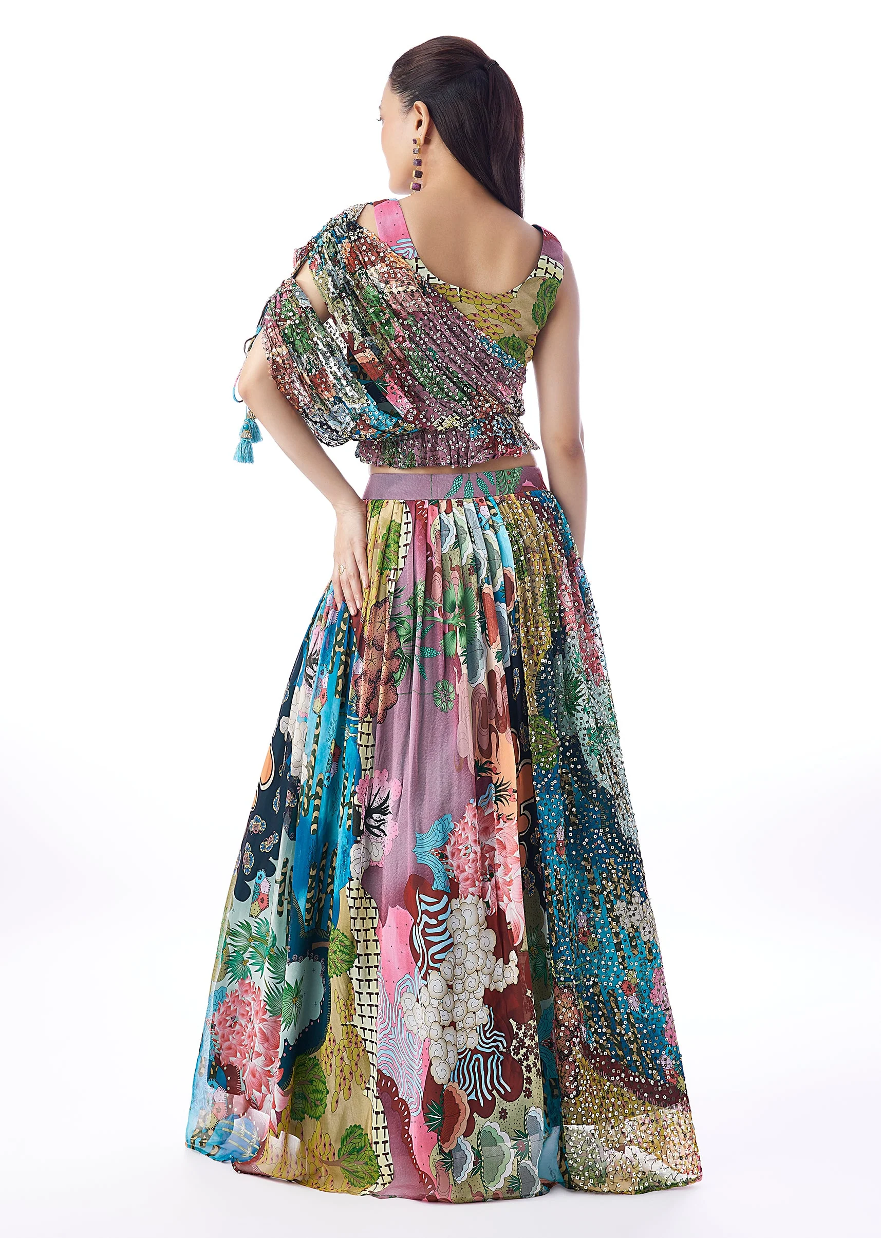 Multi Abstract Sequins Printed Lehenga - Image 2