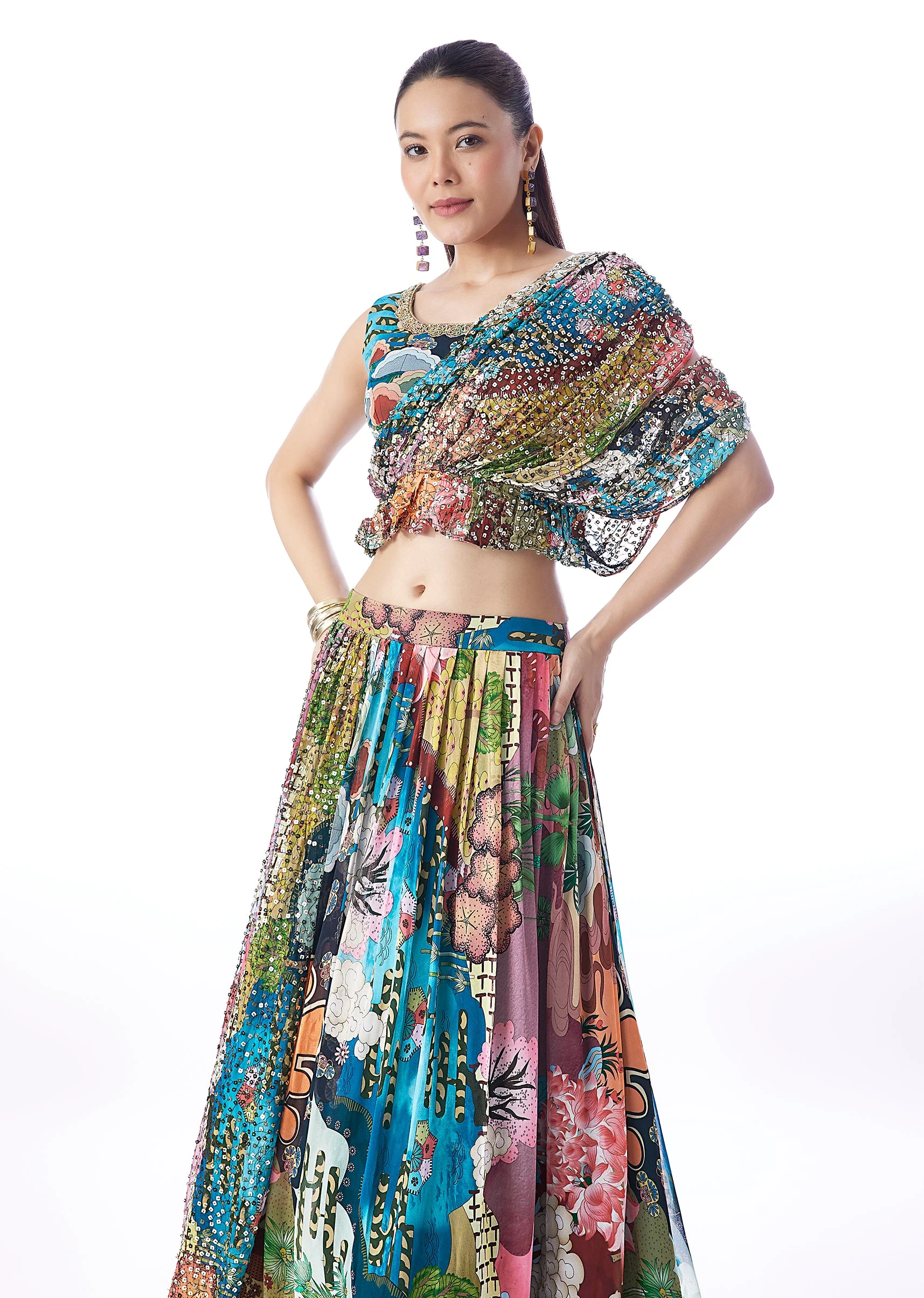 Multi Abstract Sequins Printed Lehenga - Image 5