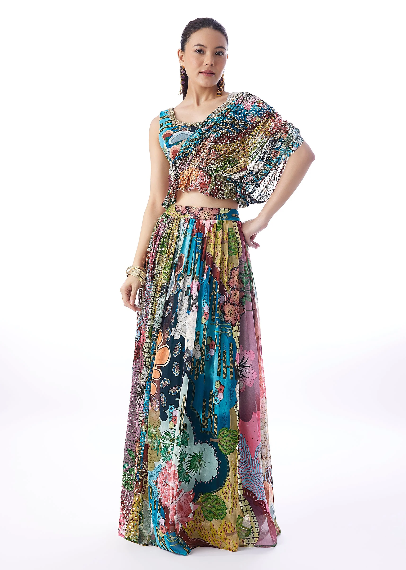 Multi Abstract Sequins Printed Lehenga - Image 6