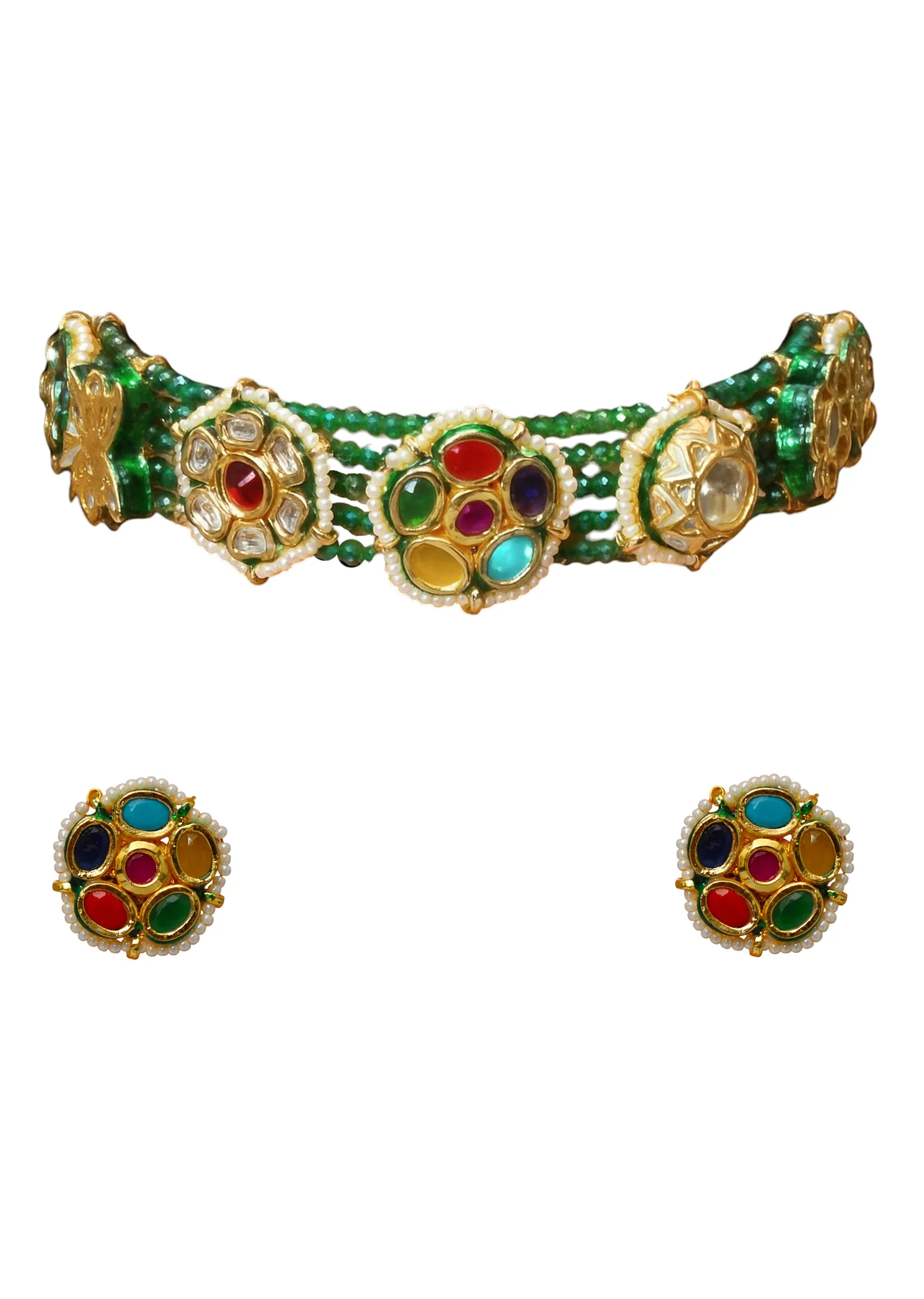 Multi Beaded Pendant Necklace and Earring Set - Image 2
