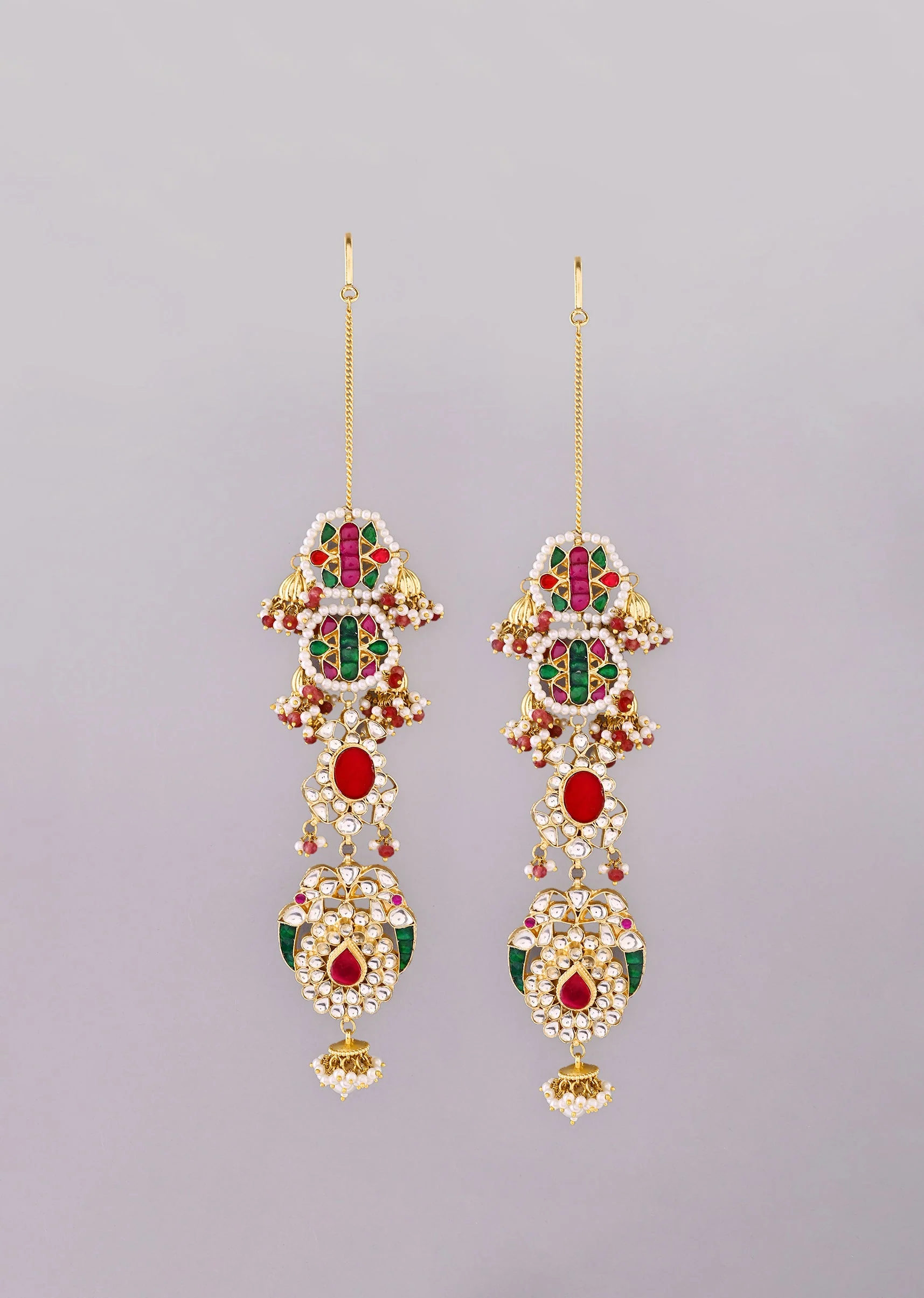 Multi Color Gold Earrings With Pachi Kundan - Image 2