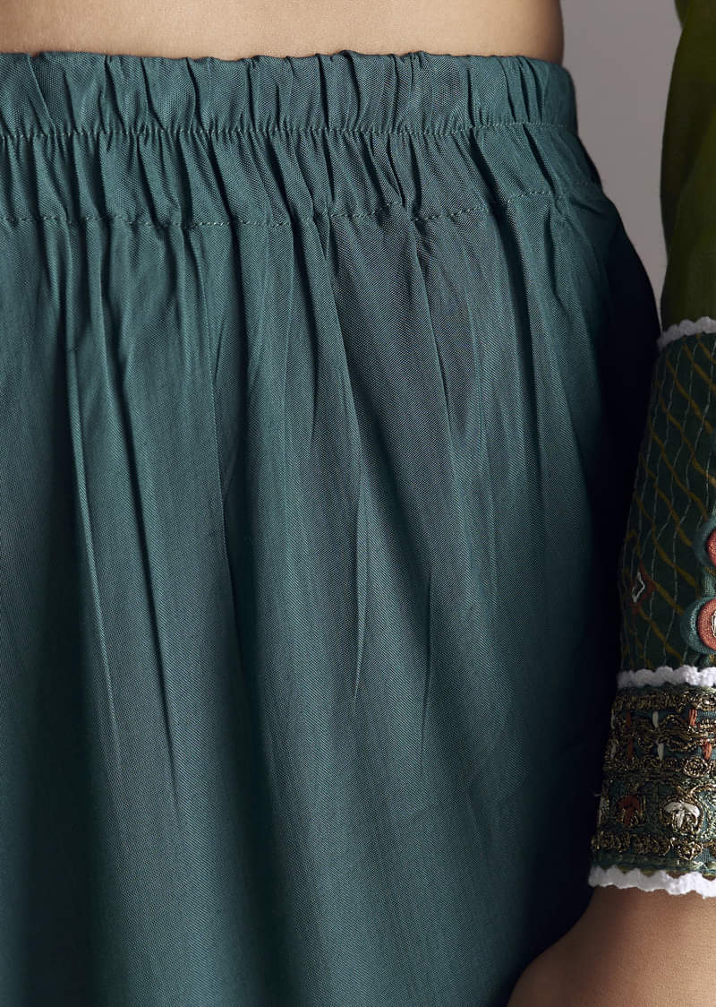 Multi Color Printed Chanderi Anarkali With Stitch Work - Image 6