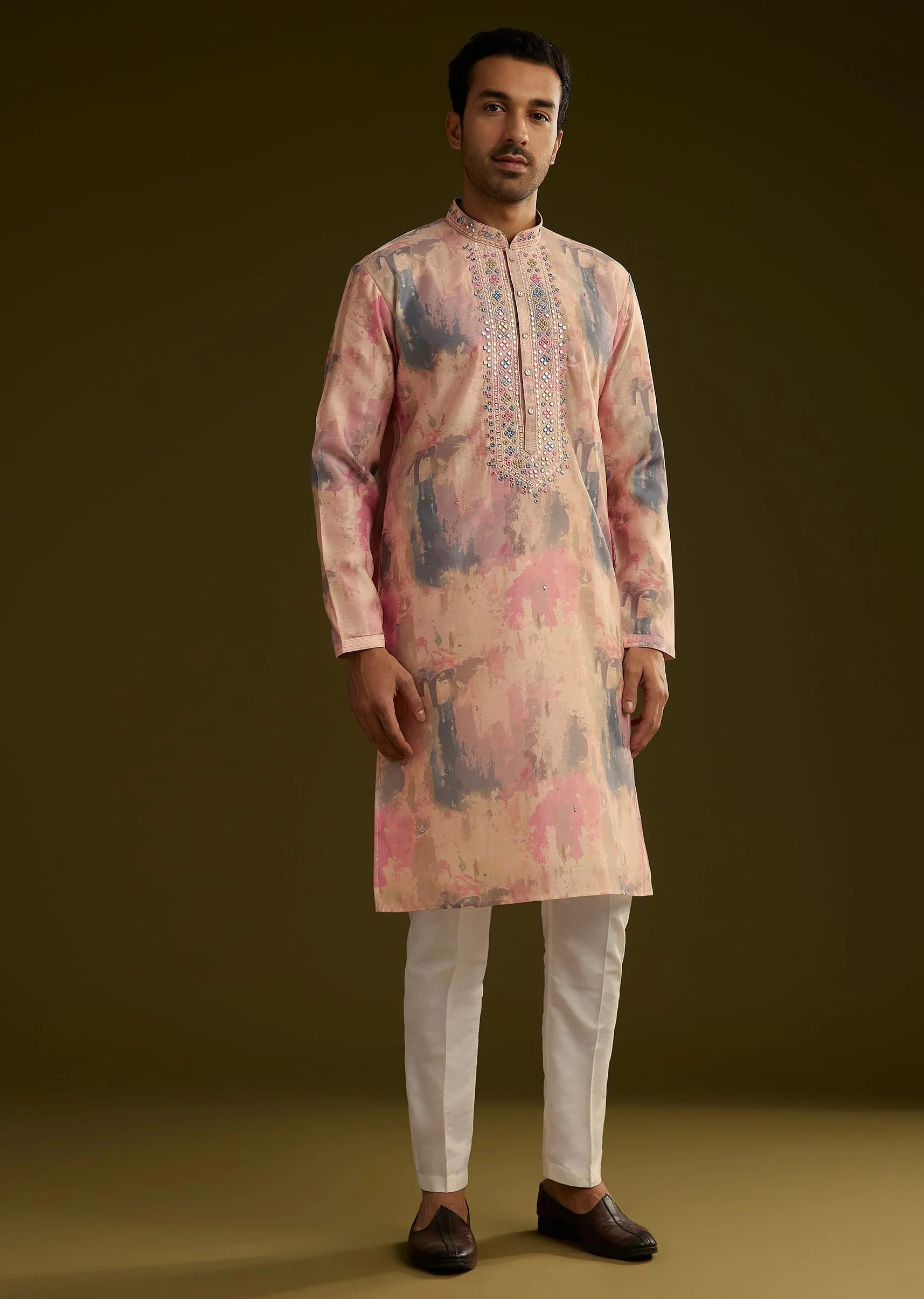 Multi Colored Abstract Printed Silk Kurta Set - Image 2