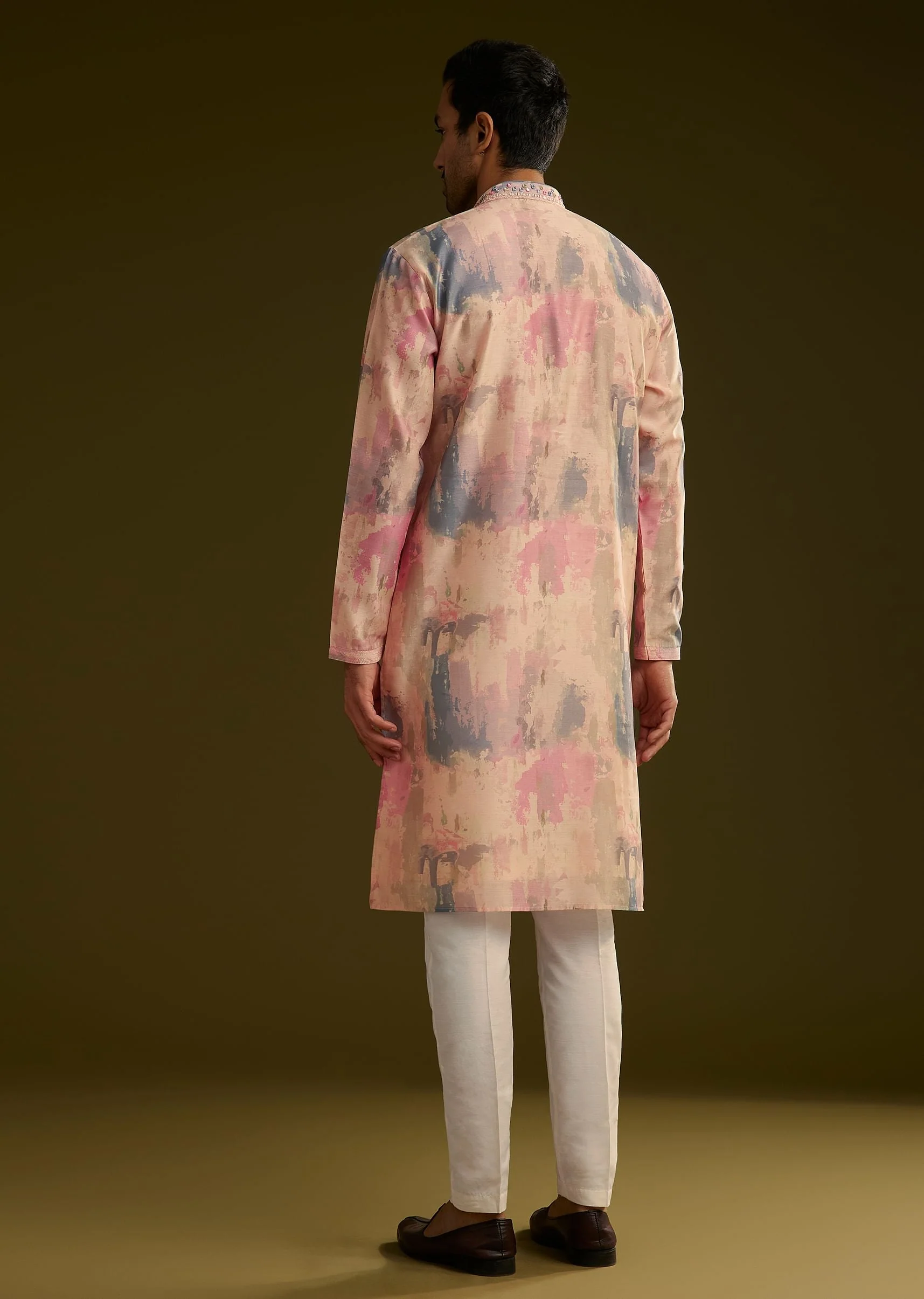 Multi Colored Abstract Printed Silk Kurta Set - Image 5