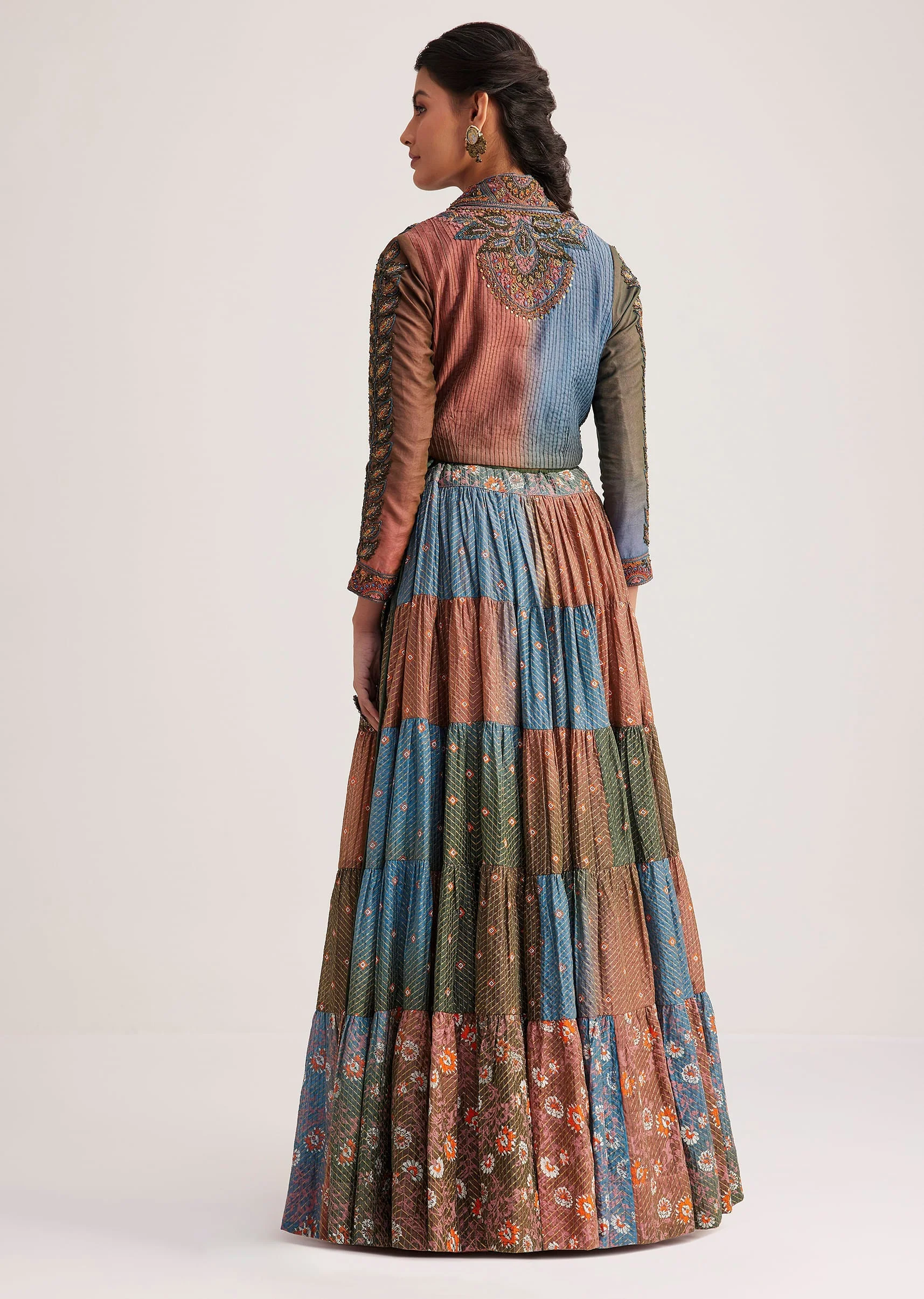 Multi Colored Chanderi Skirt Set With Kantha Embroidery - Image 5
