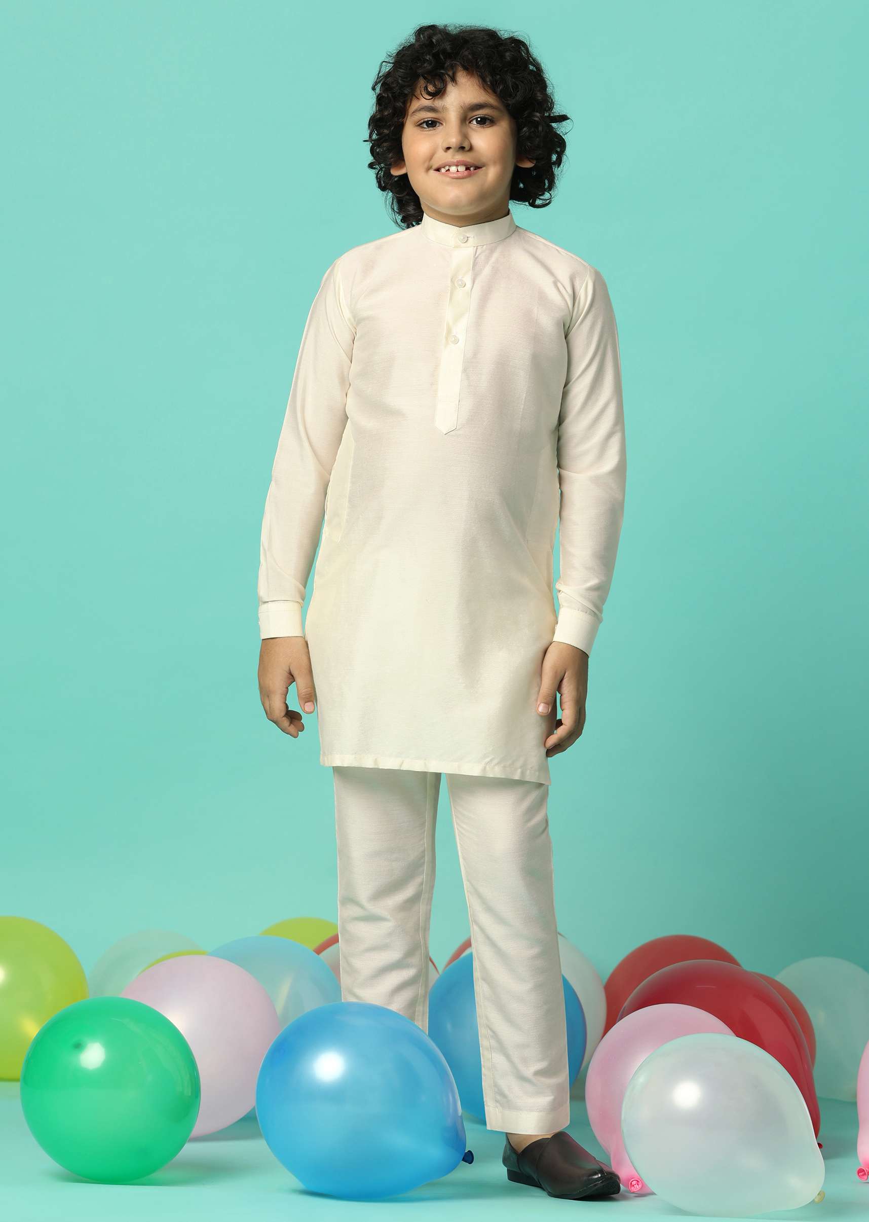 Multi-Colored Festive Jacket Kurta Set For Boys - Image 7