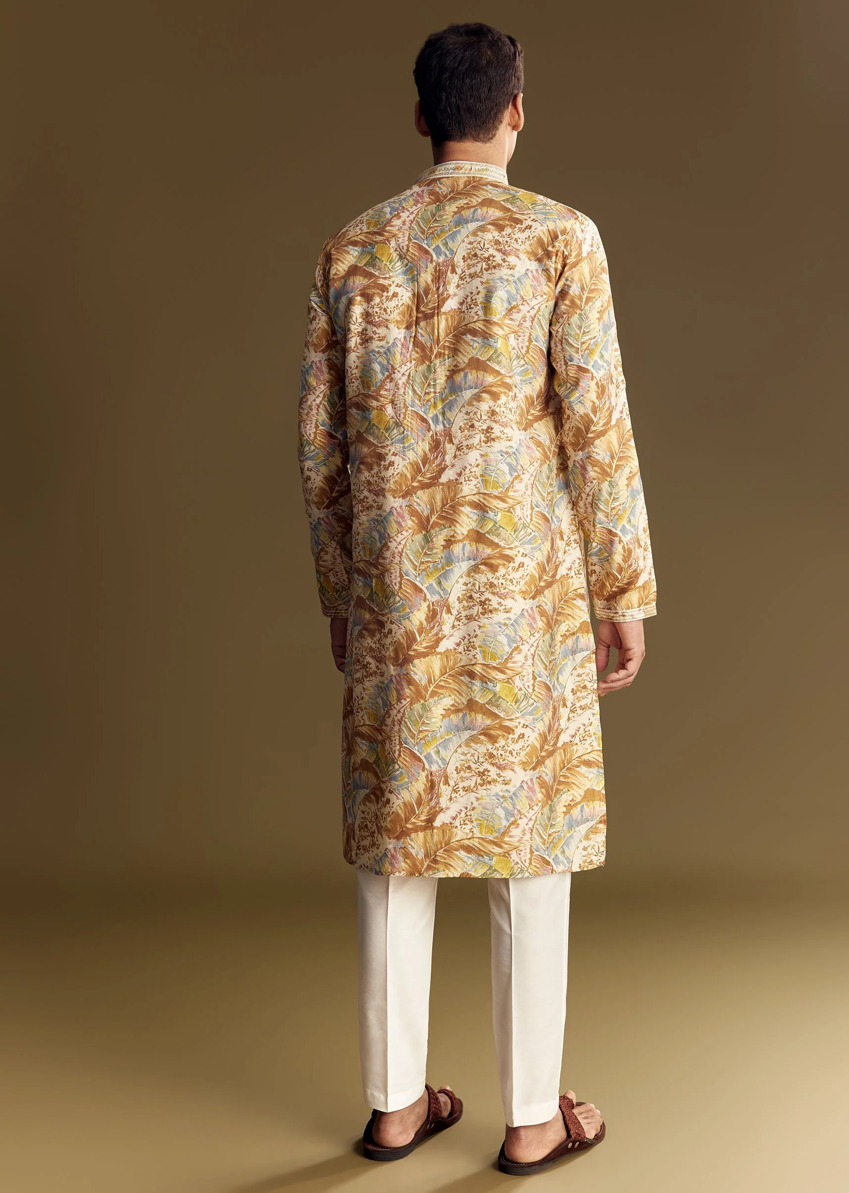 Multi Colored Linen Kurta Set With Floral And Foil Highlights - Image 5