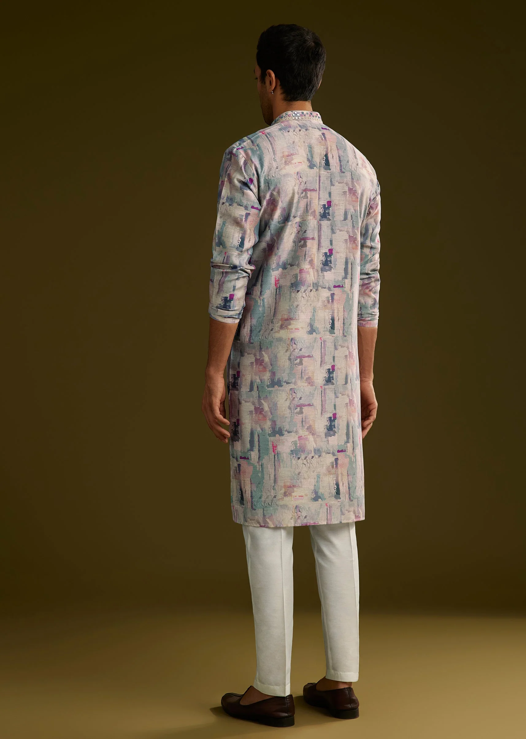 Multi Colored Silk Kurta Set With Abstract Print - Image 5