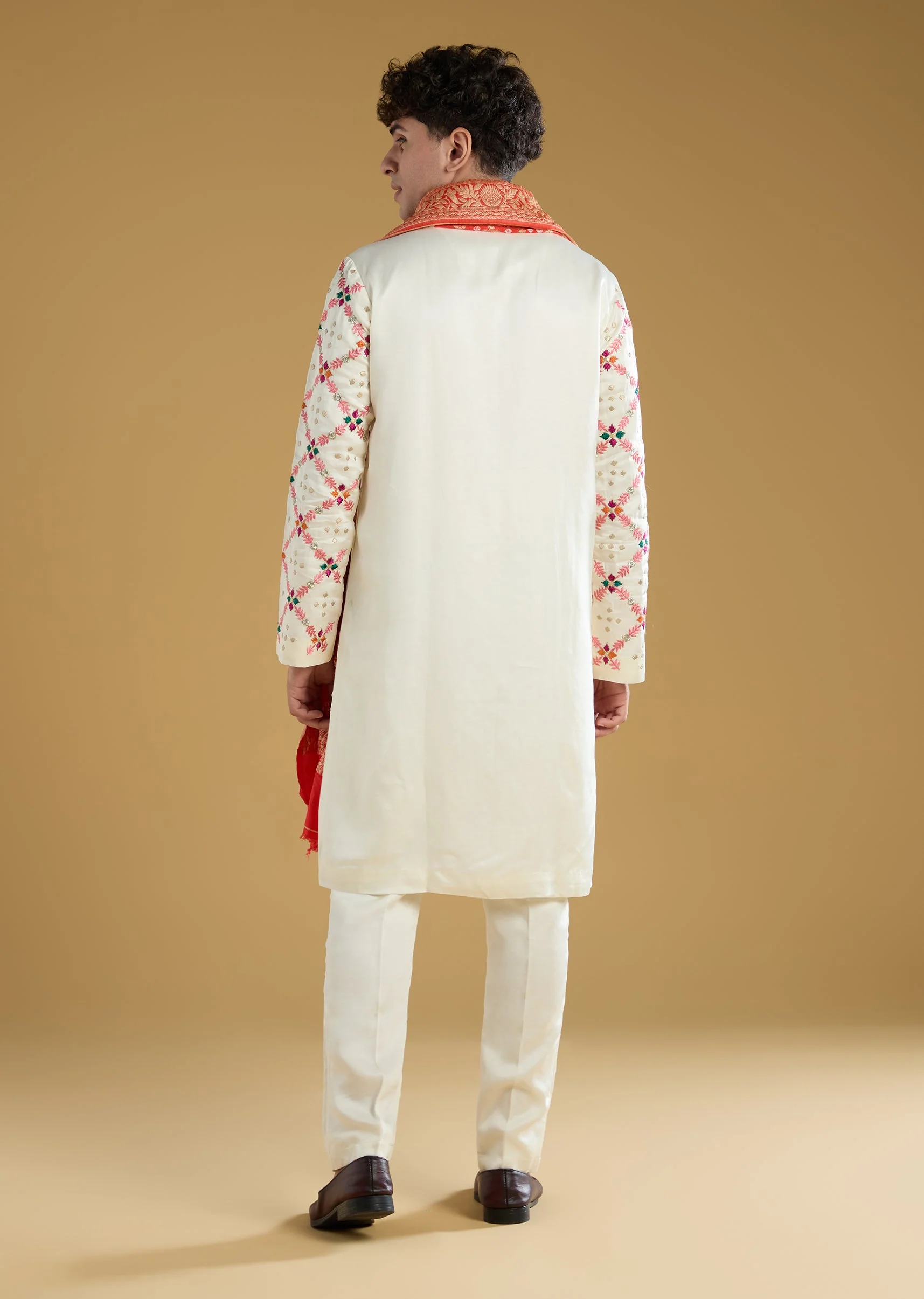 Multi Colored Silk Kurta Set With Thread Detail Work - Image 5