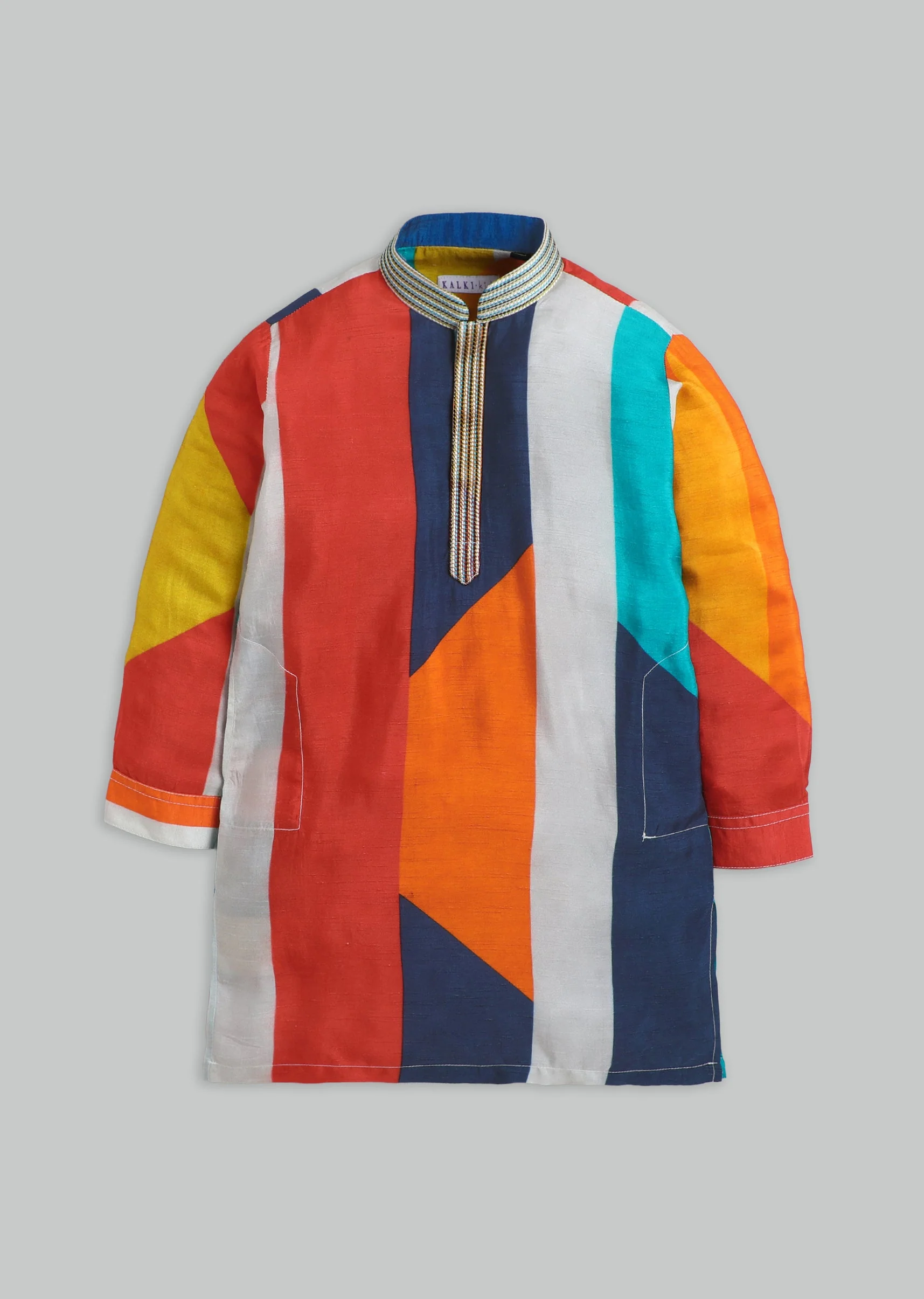 Multi Colour Blocked Kurta Set For Boys - Image 2