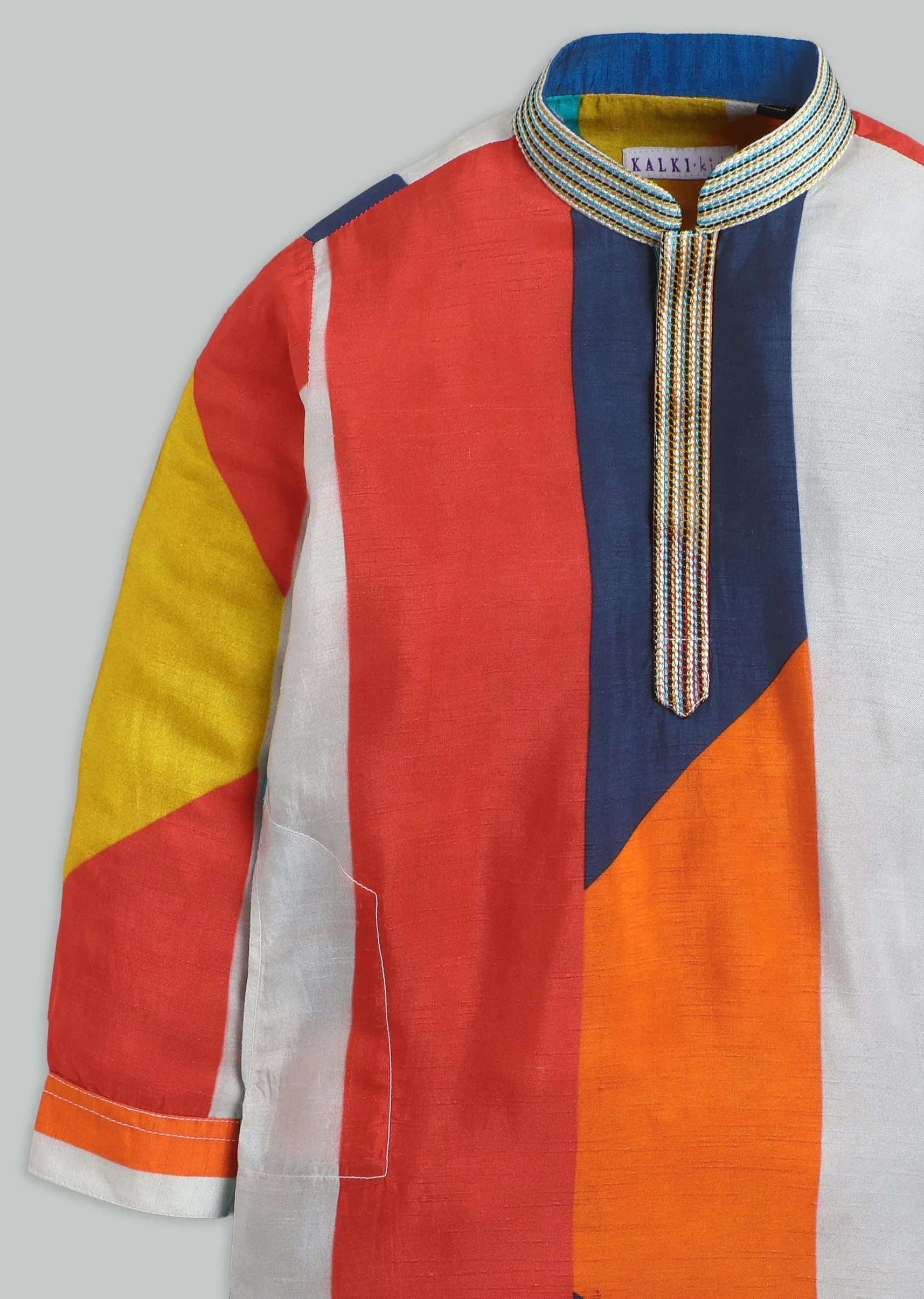 Multi Colour Blocked Kurta Set For Boys - Image 5