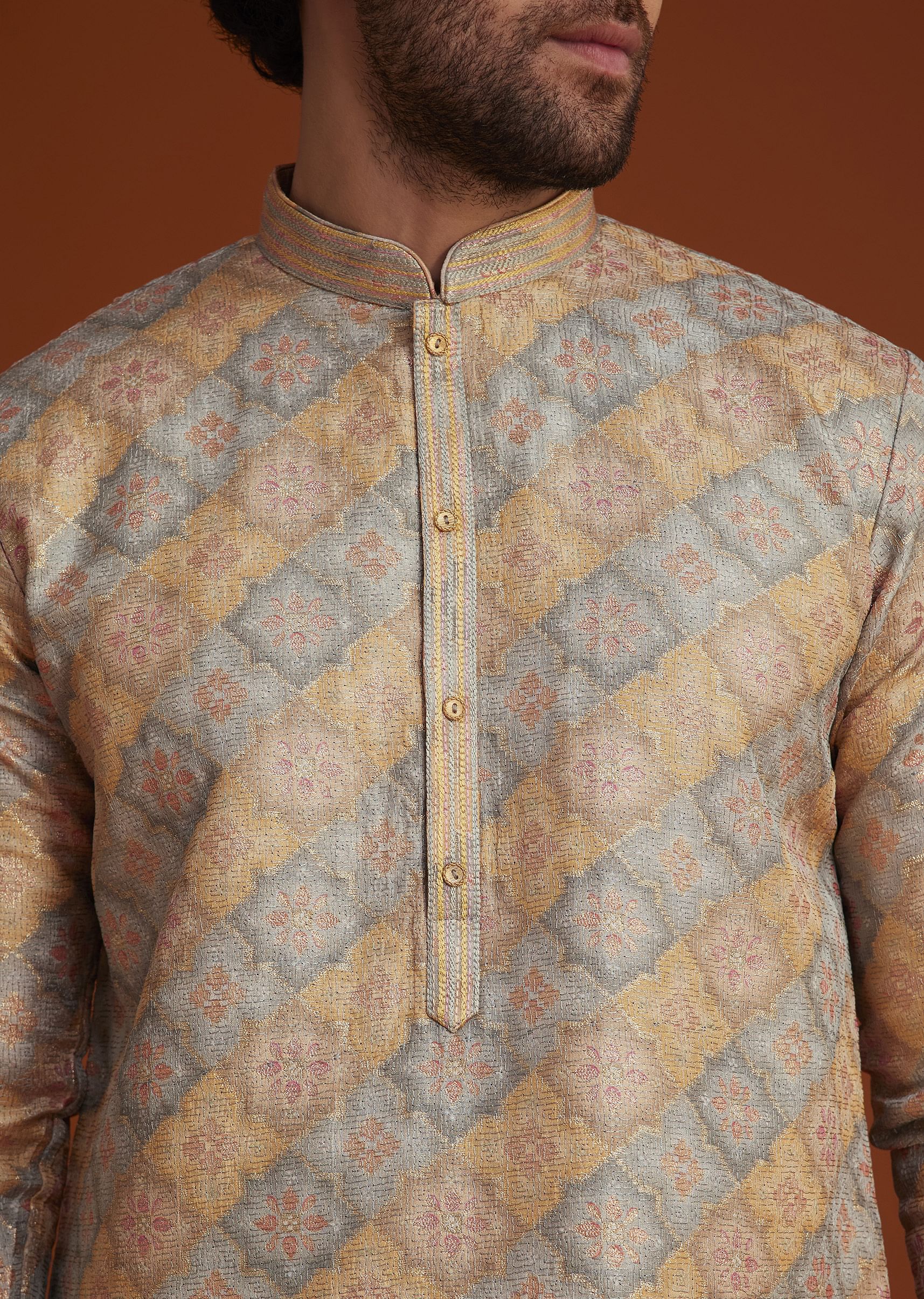 Multi Colour Brocade Kurta Pajama Set