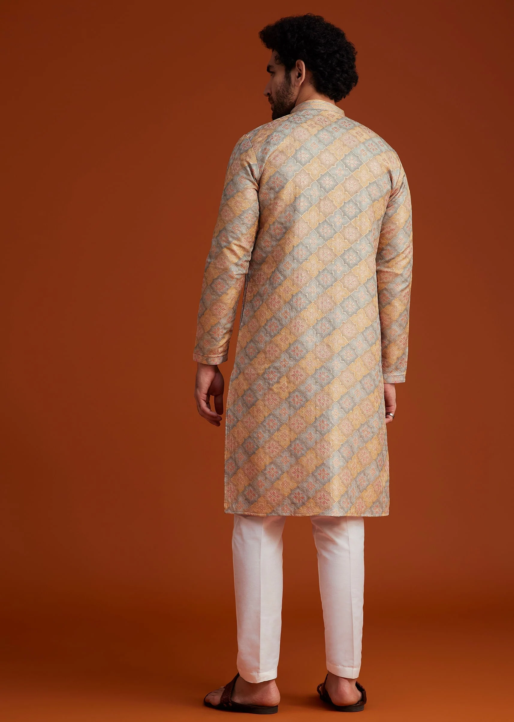 Multi Colour Brocade Kurta Pajama Set - Image 5