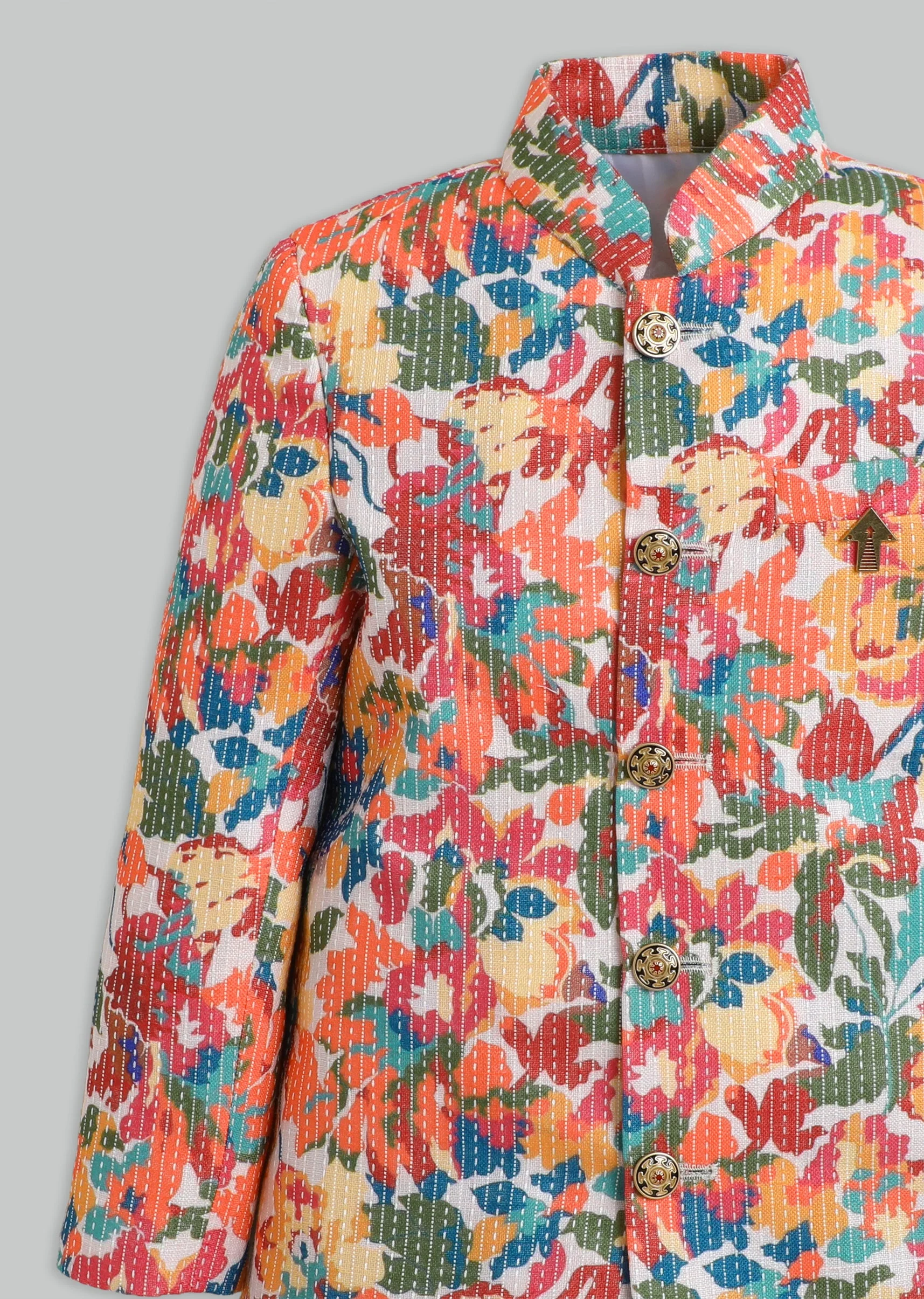 Multi Colour Floral Kurta Set For Boys - Image 5