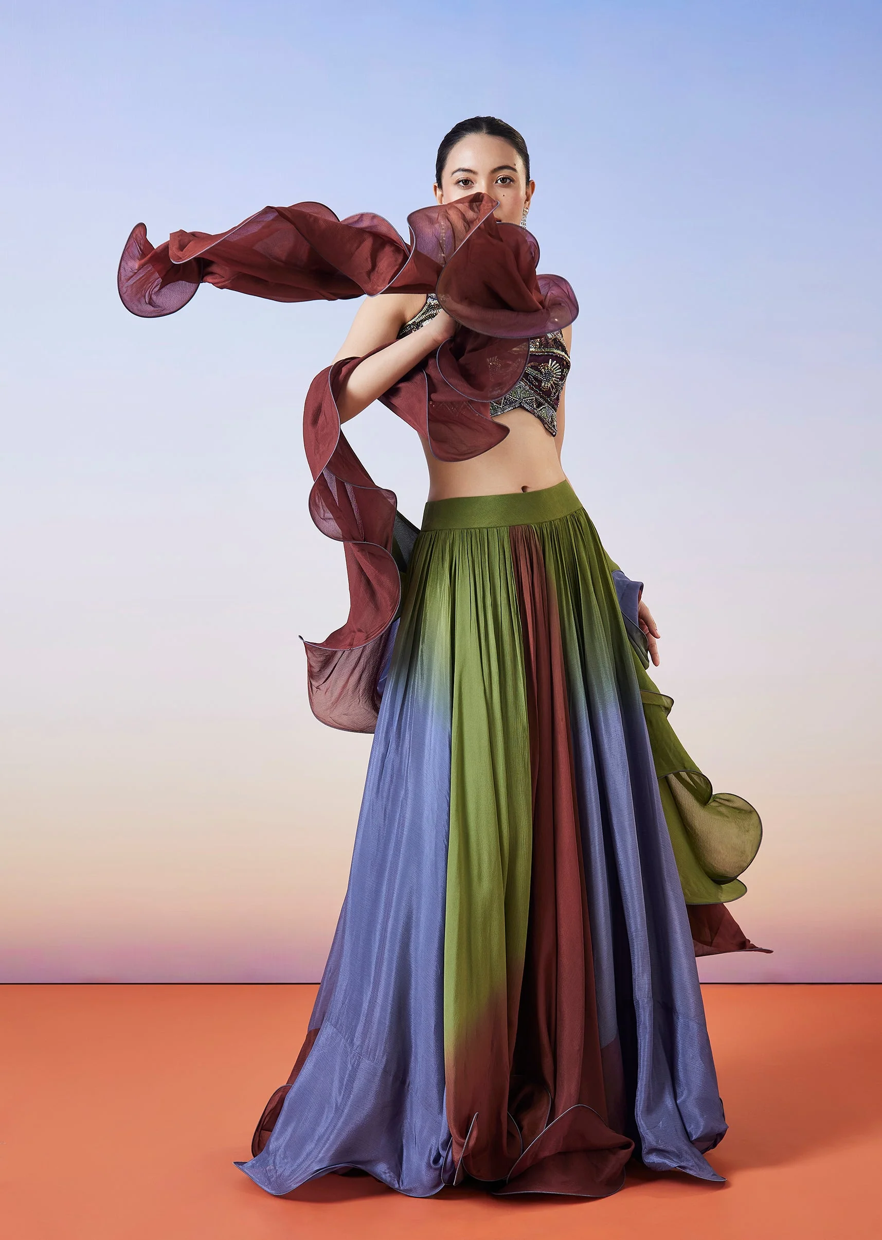 Multi Colour Fusion Lehenga With Dupatta - Image 4