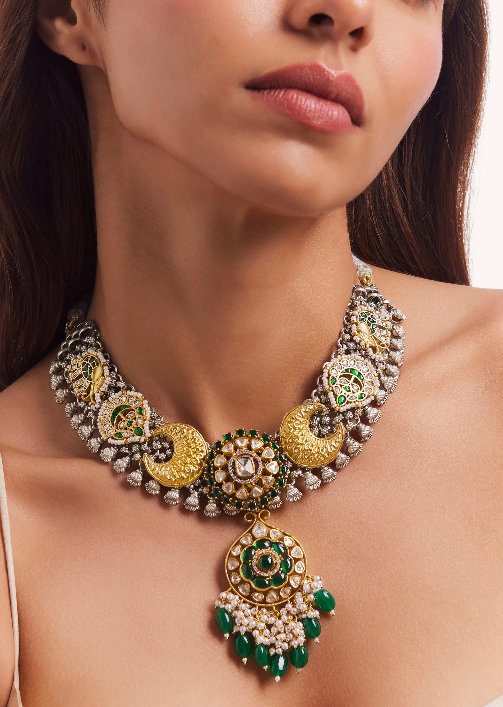Multi Colour Kundan And Polki Necklace Set - Image 2