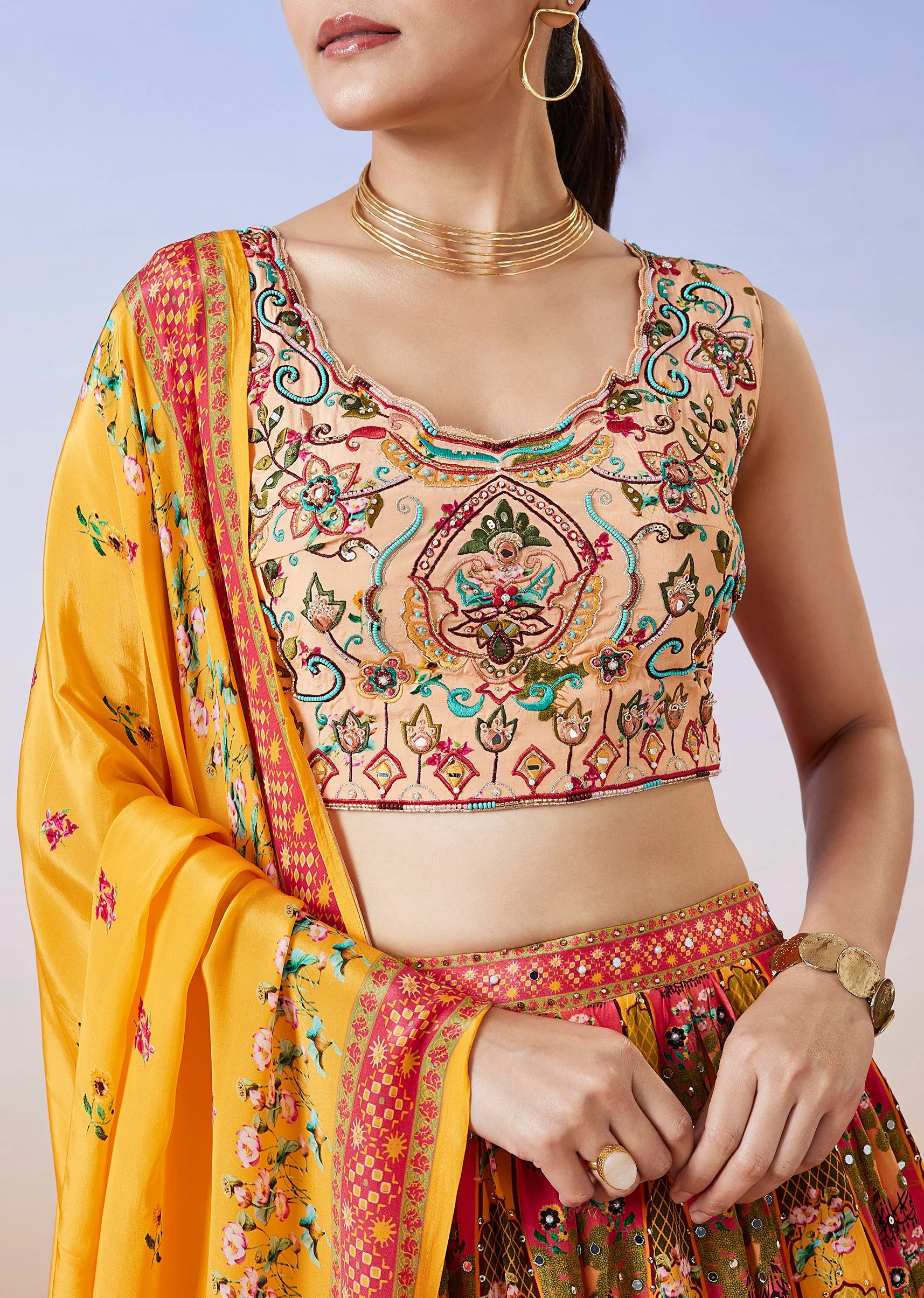 Multi Colour Printed Lehenga With Dupatta - Image 3
