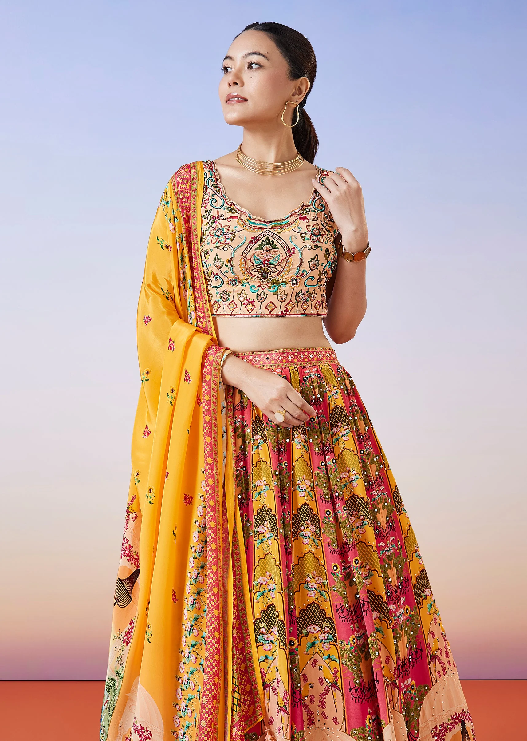 Multi Colour Printed Lehenga With Dupatta - Image 5