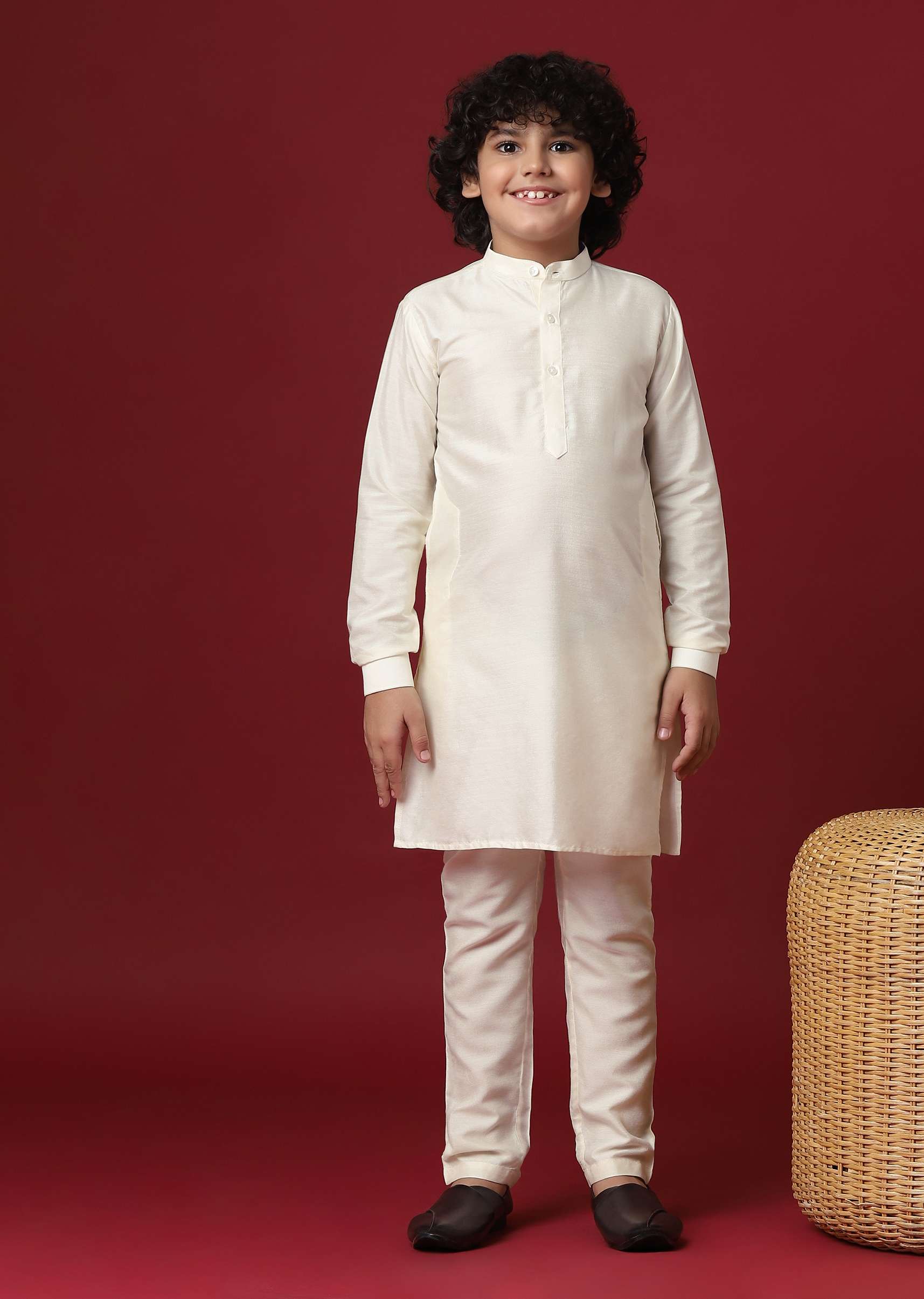 Multi Coloured Printed Jacket Kurta Set In Silk For Boys - Image 6