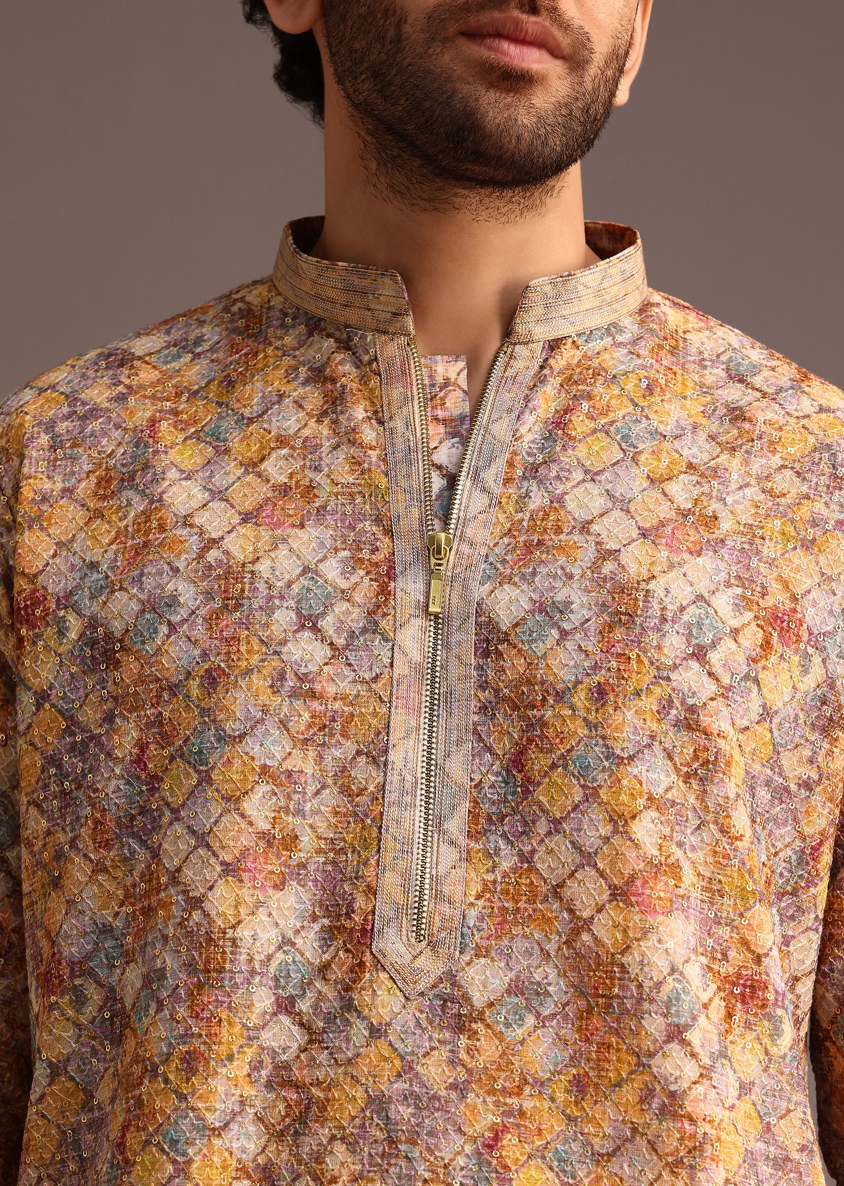 Multi Coloured Silk Kurta And Pant In Schiffli Work - Image 2