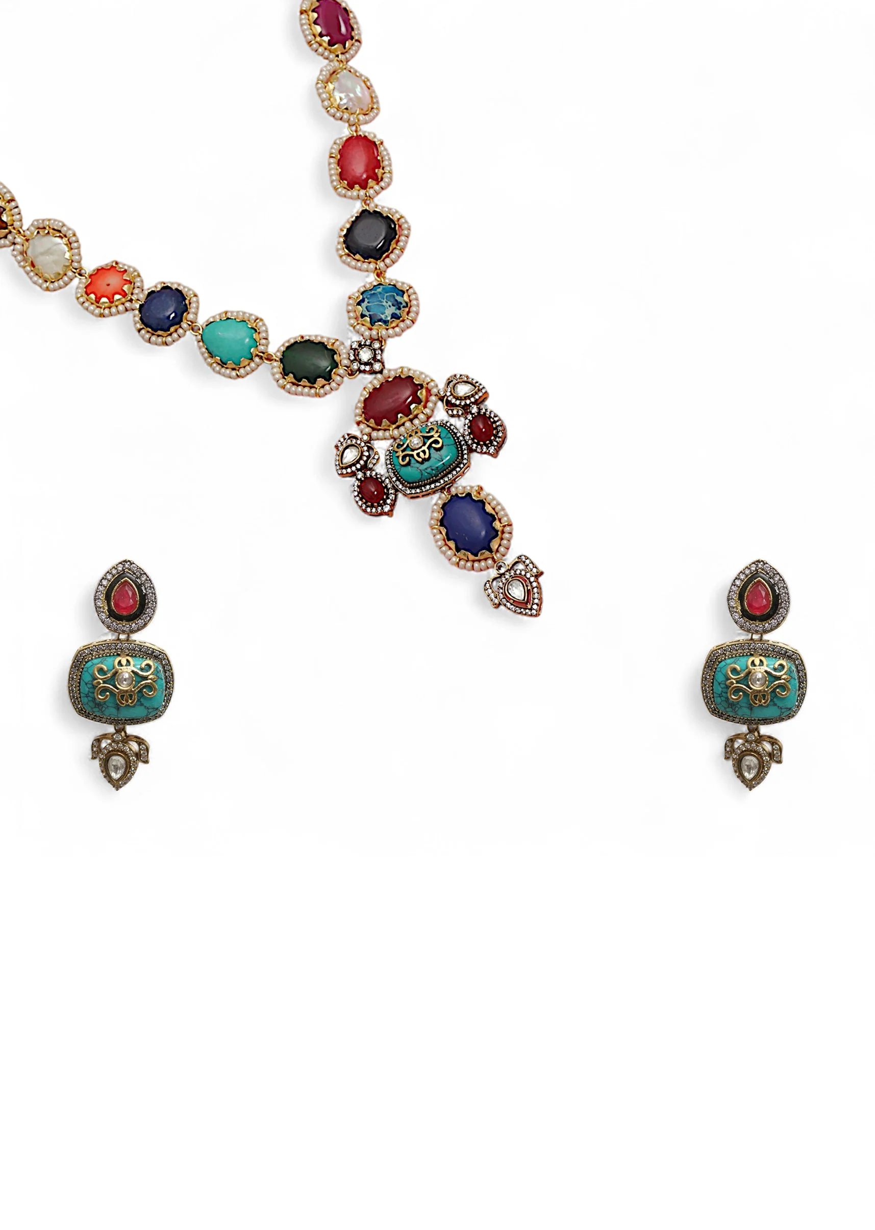 Multi Fusion Geometric Stone Necklace Set - Image 2
