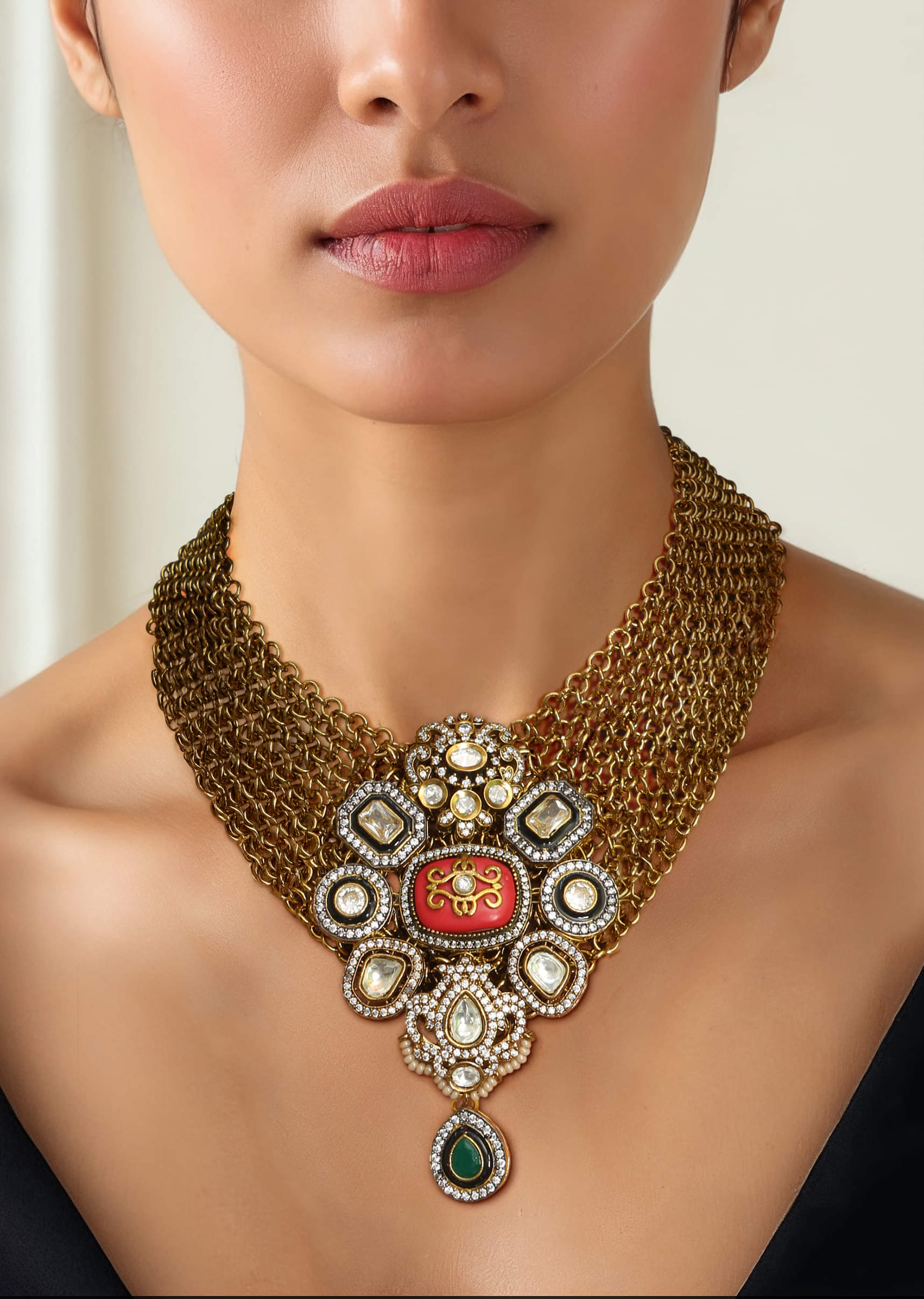 Multi Fusion Stone Pendant Statement Necklace