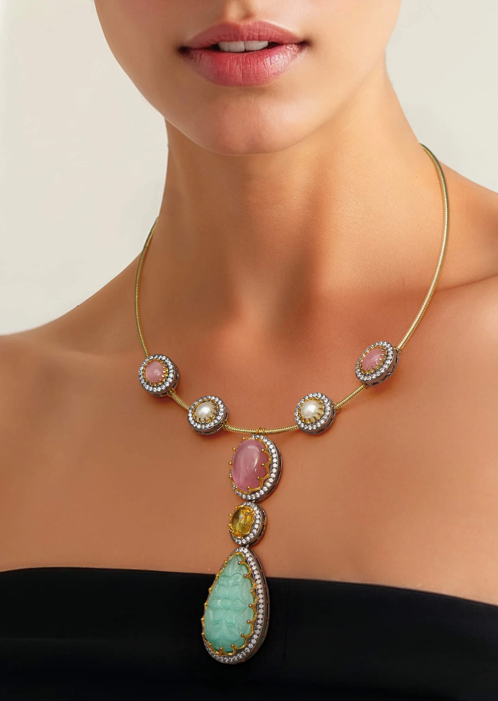 Multi Fusion Teardrop Pendant Necklace