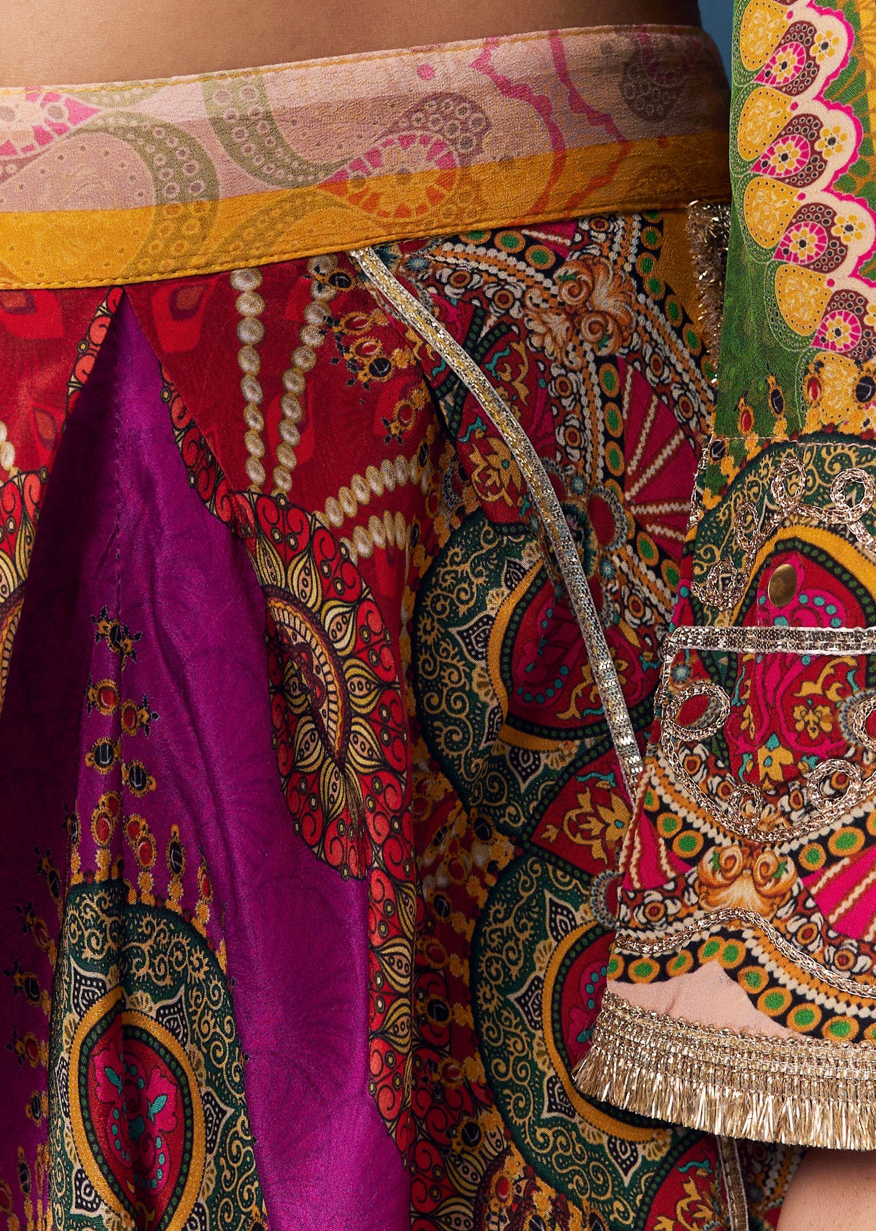 Multi Indie Print Kurti Dhoti Set with Handbag - Image 6