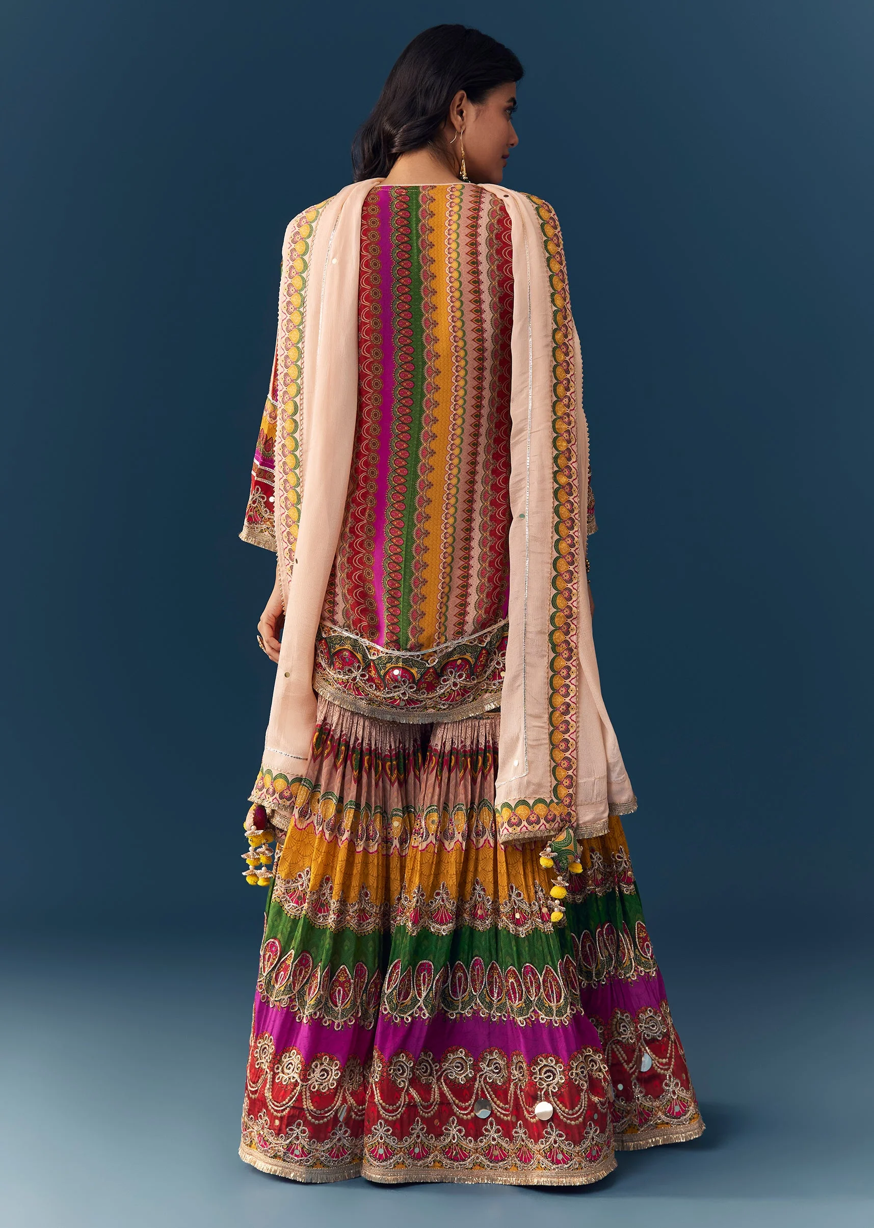 Multi Indie Print Sharara Set with Handbag - Image 5