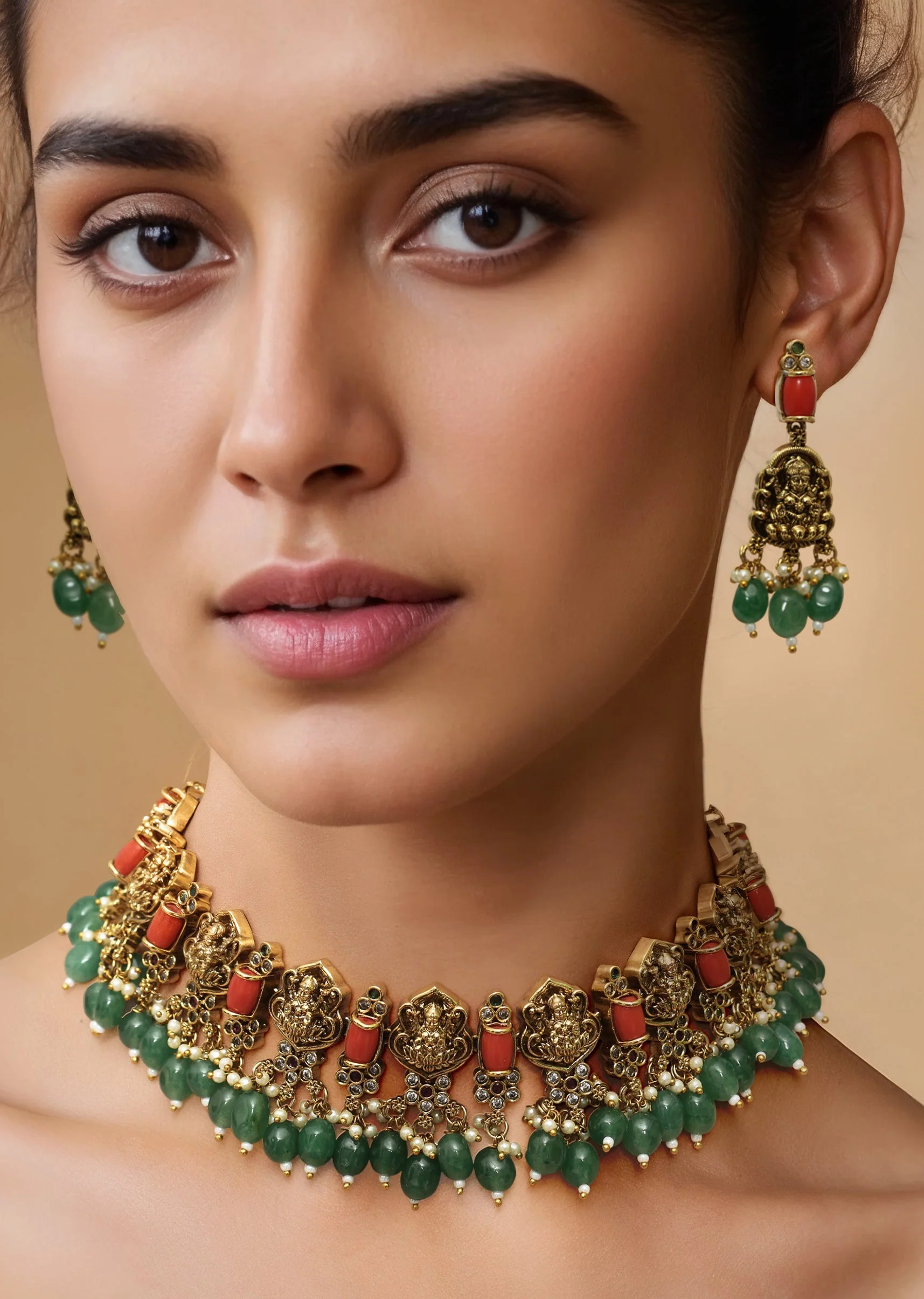 Multi Kundan Bead Drop Necklace Set