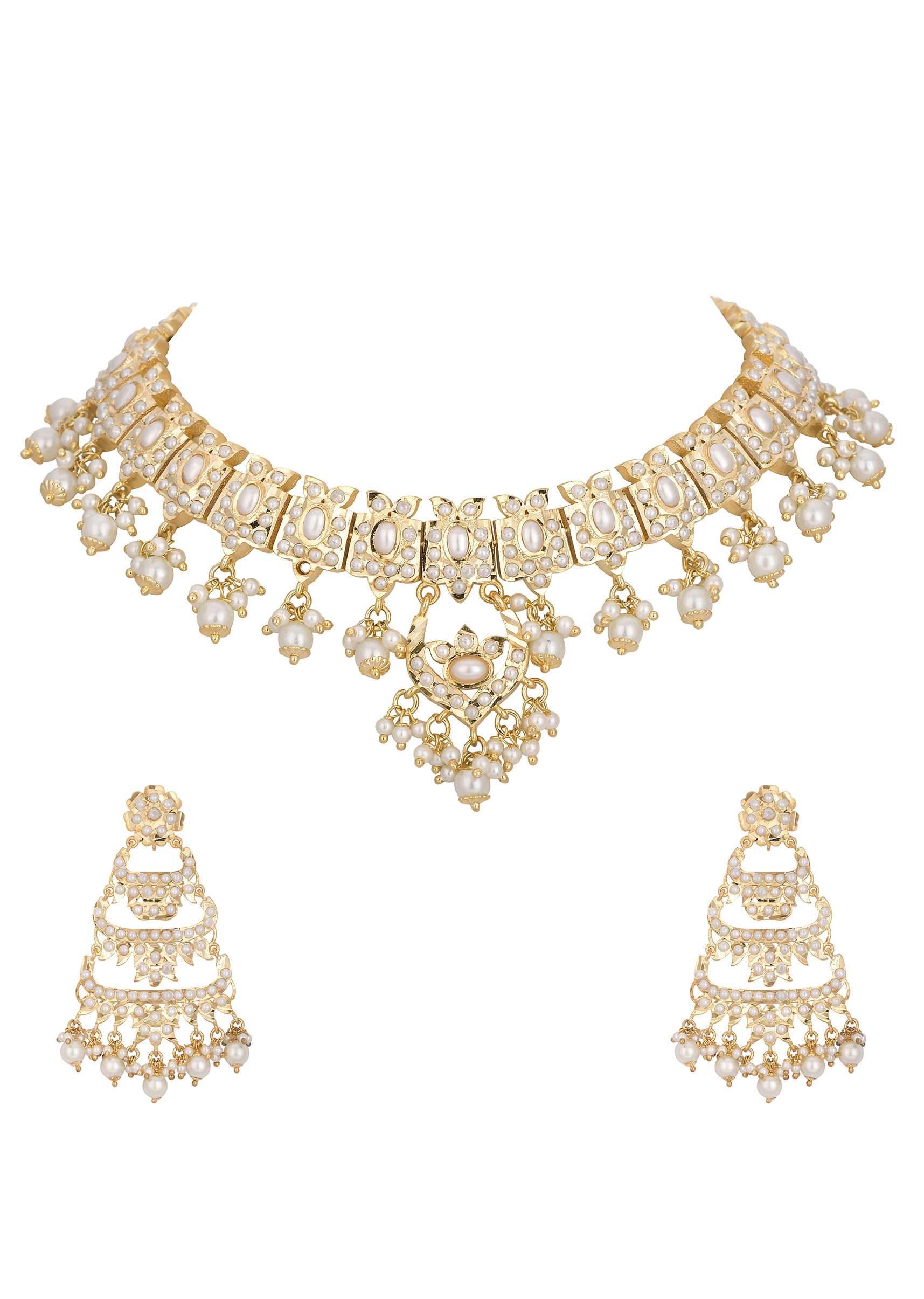 Multi Kundan Choker Set With Tiered Danglers