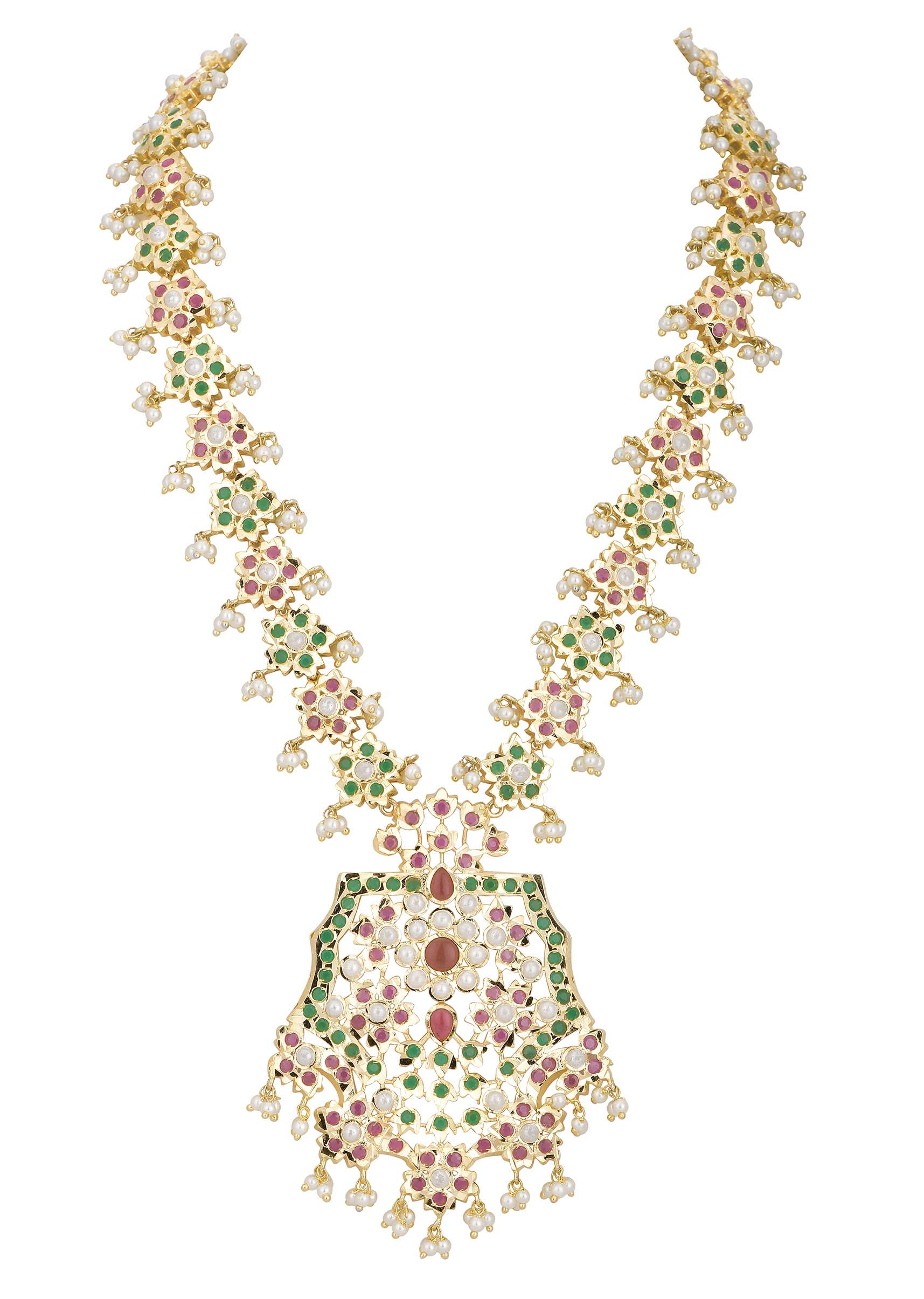 Multi Kundan Long Necklace Pendant Set - Image 5
