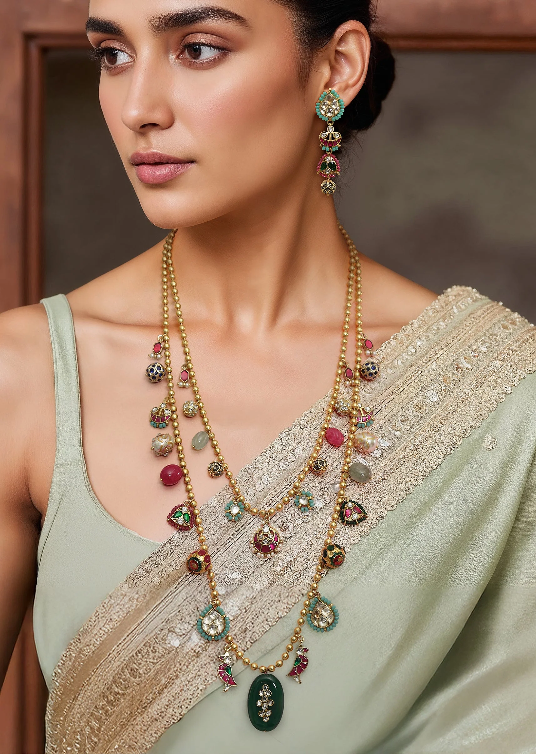 Multi Layered Kundan Necklace and Earring Set