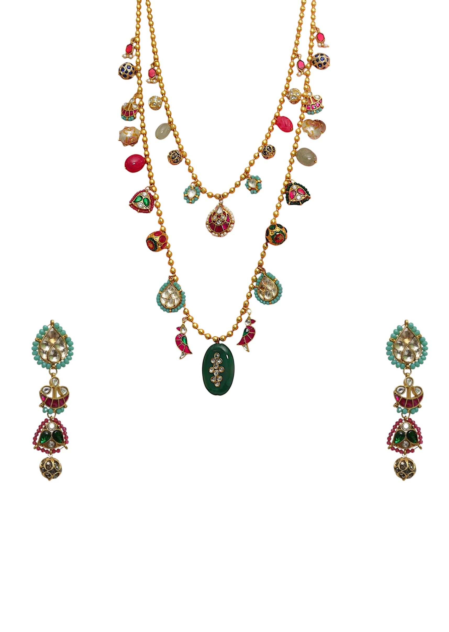 Multi Layered Kundan Necklace and Earring Set - Image 2