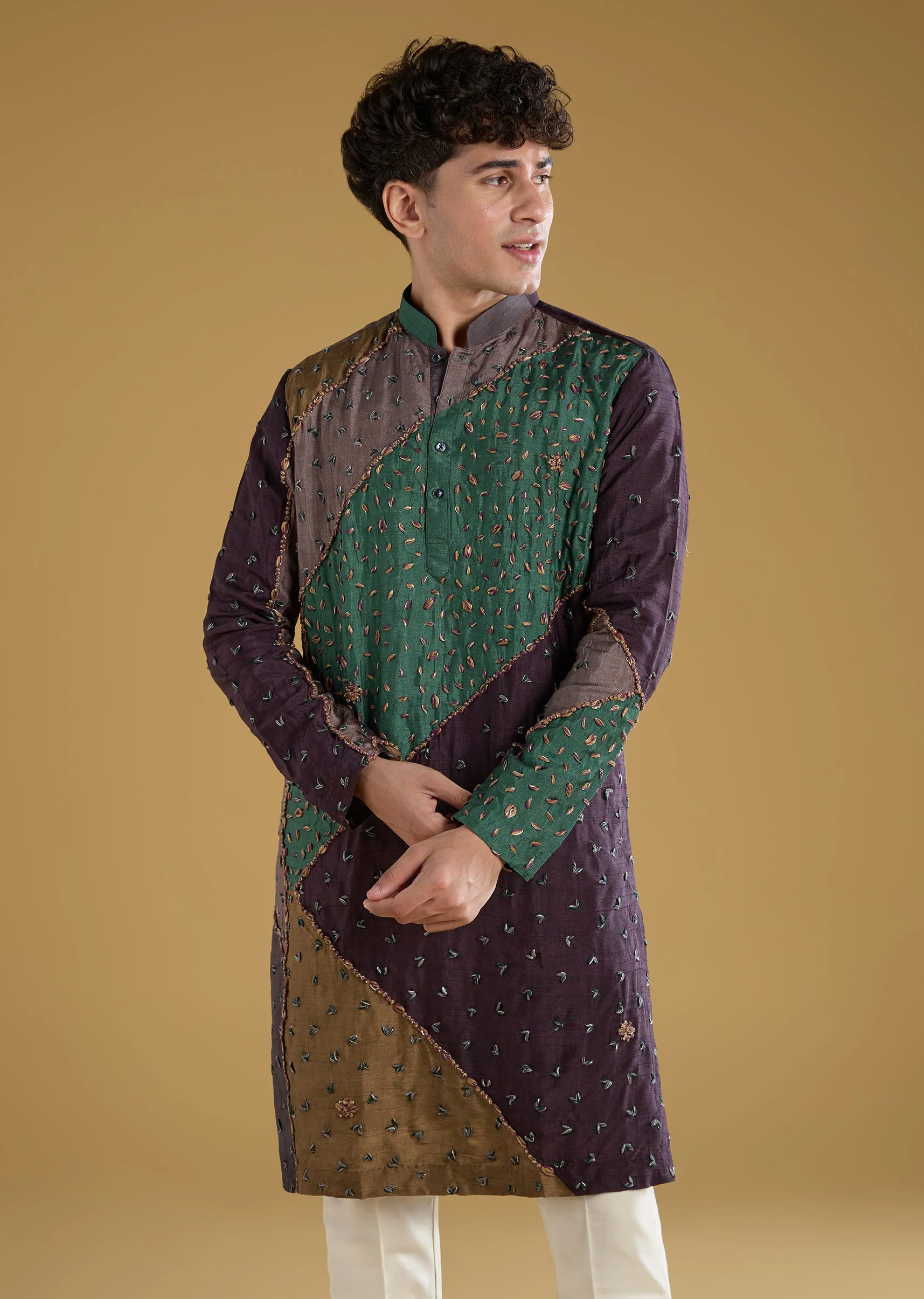 Multi Mens Kurta Set With Thread Detail - Image 4