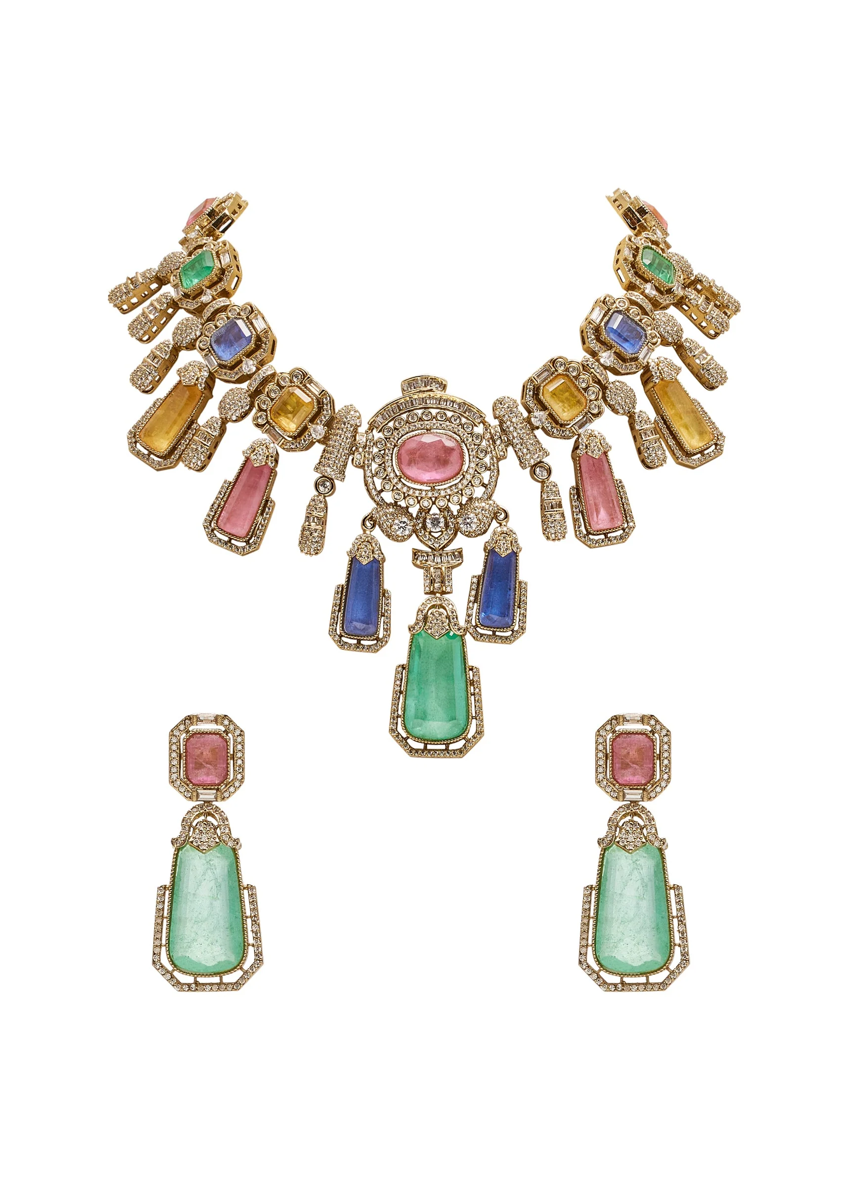 Multi Mint Green Festive Necklace Set - Image 2