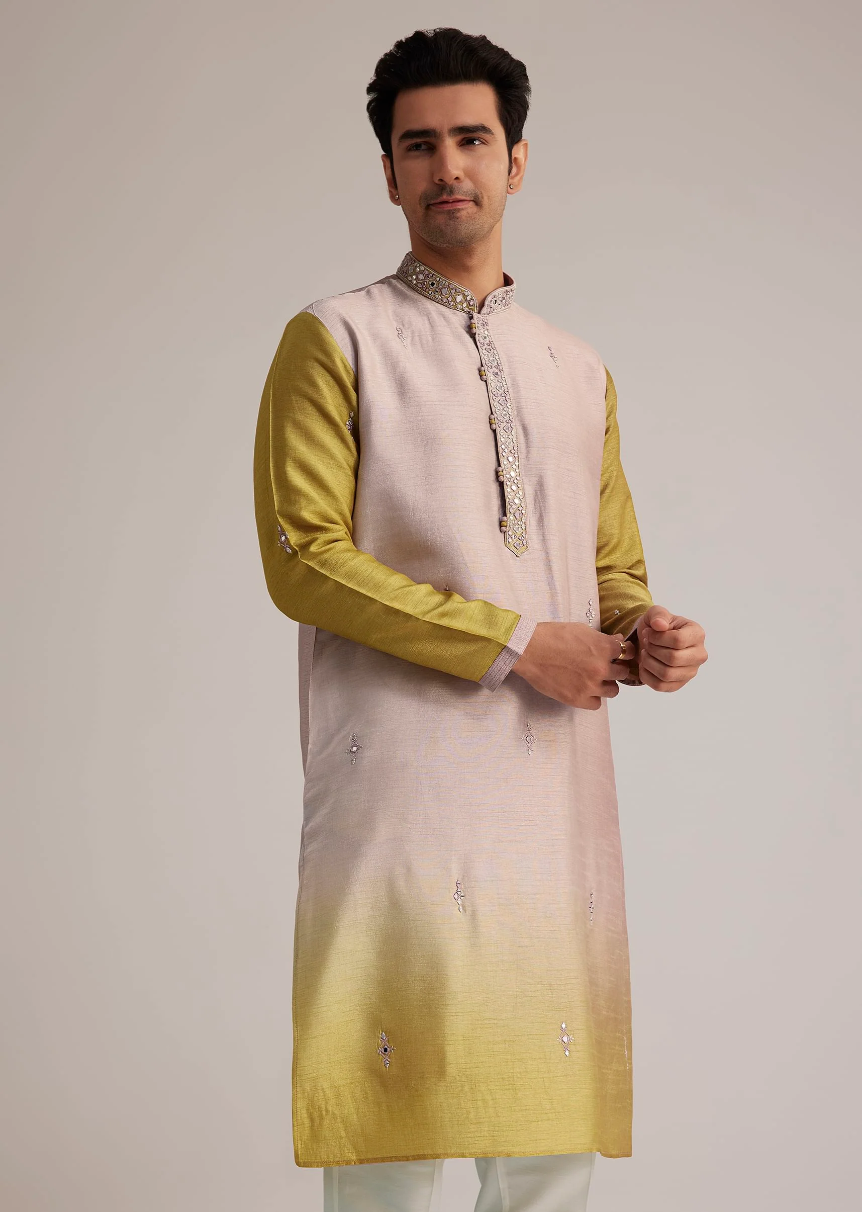 Multi Ombre Silk Kurta Set With Mirror Work - Image 2