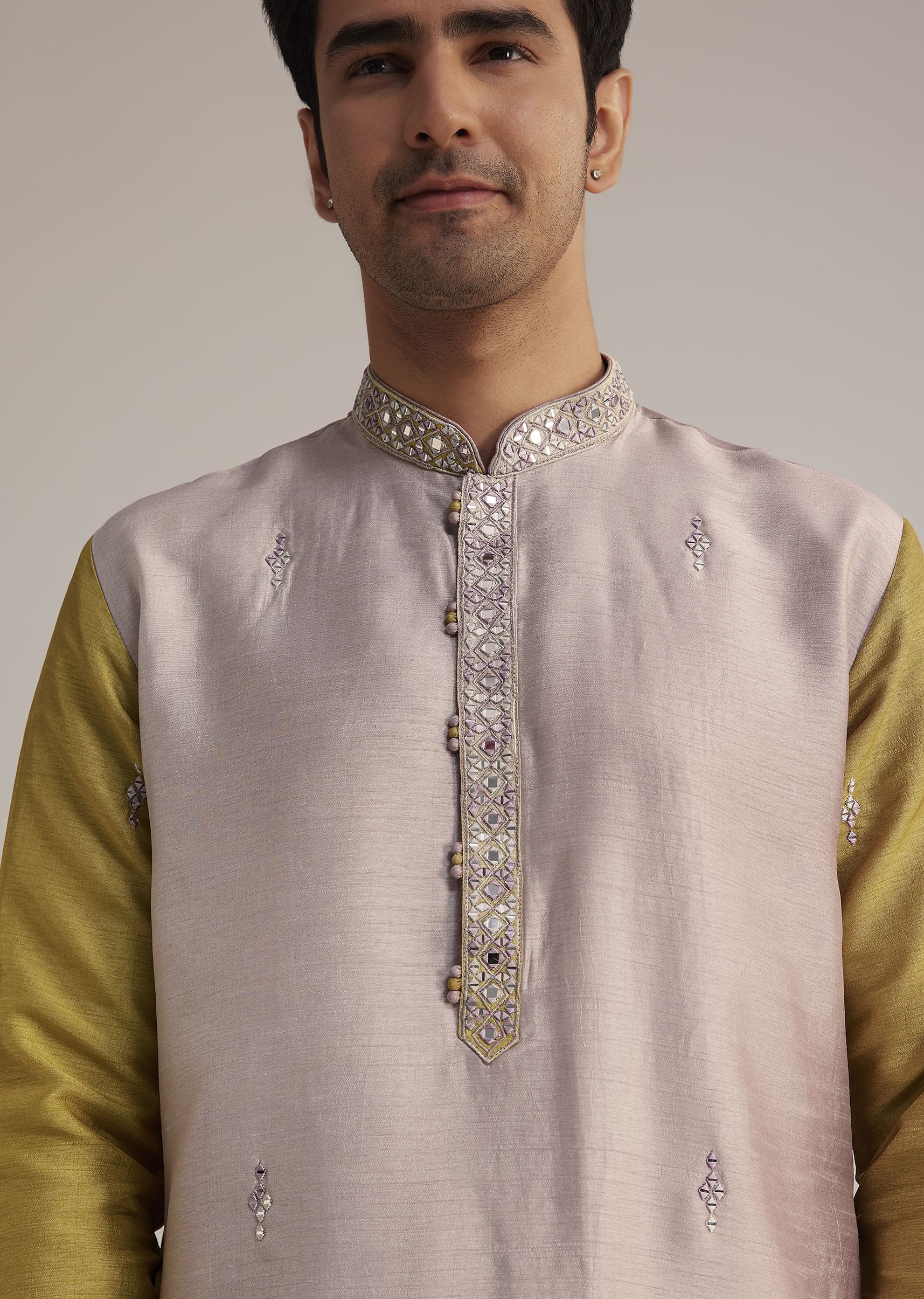 Multi Ombre Silk Kurta Set With Mirror Work - Image 4