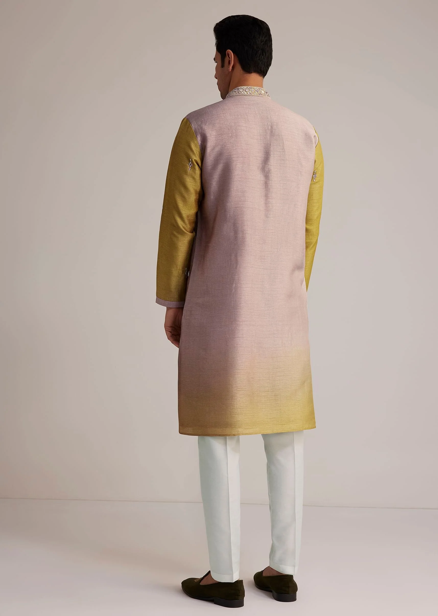 Multi Ombre Silk Kurta Set With Mirror Work - Image 5