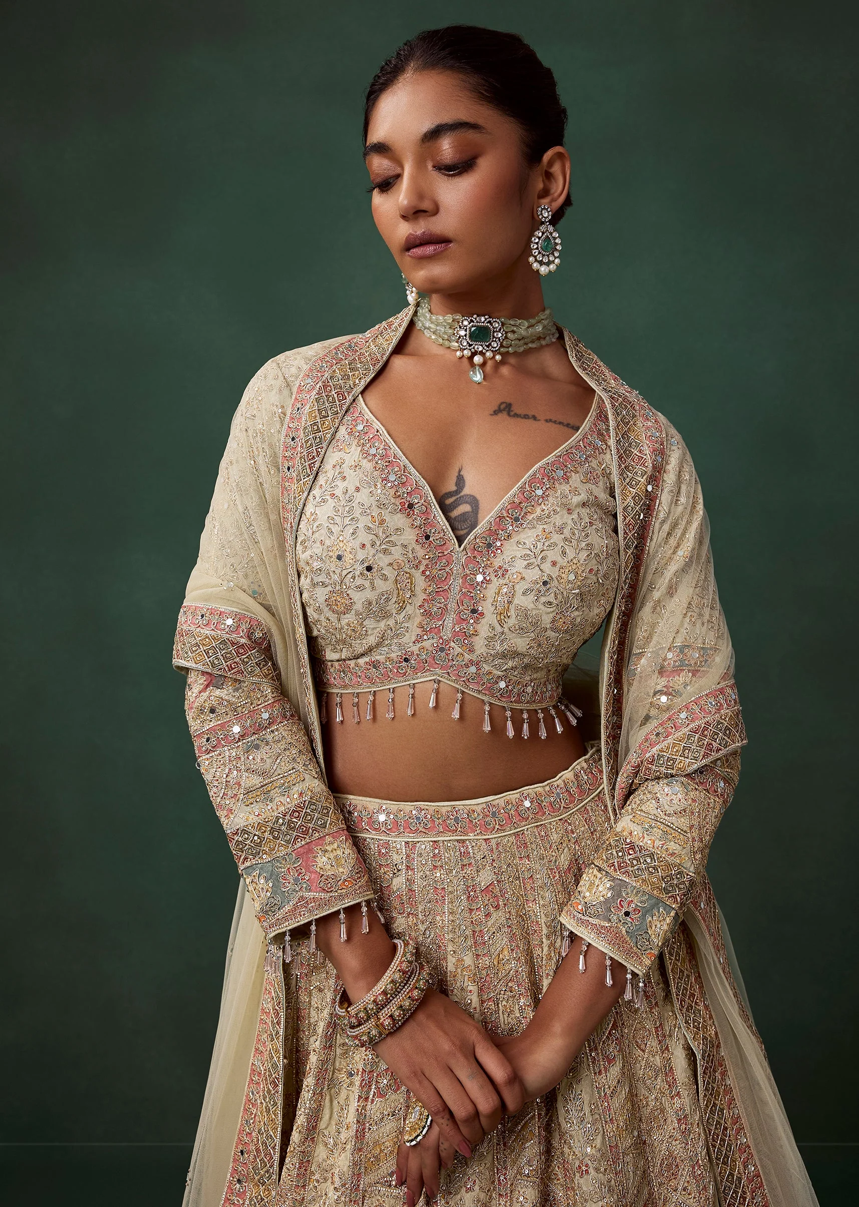 Multi Printed and Embroidered Kali Bridal Lehenga Set in Georgette - Image 3