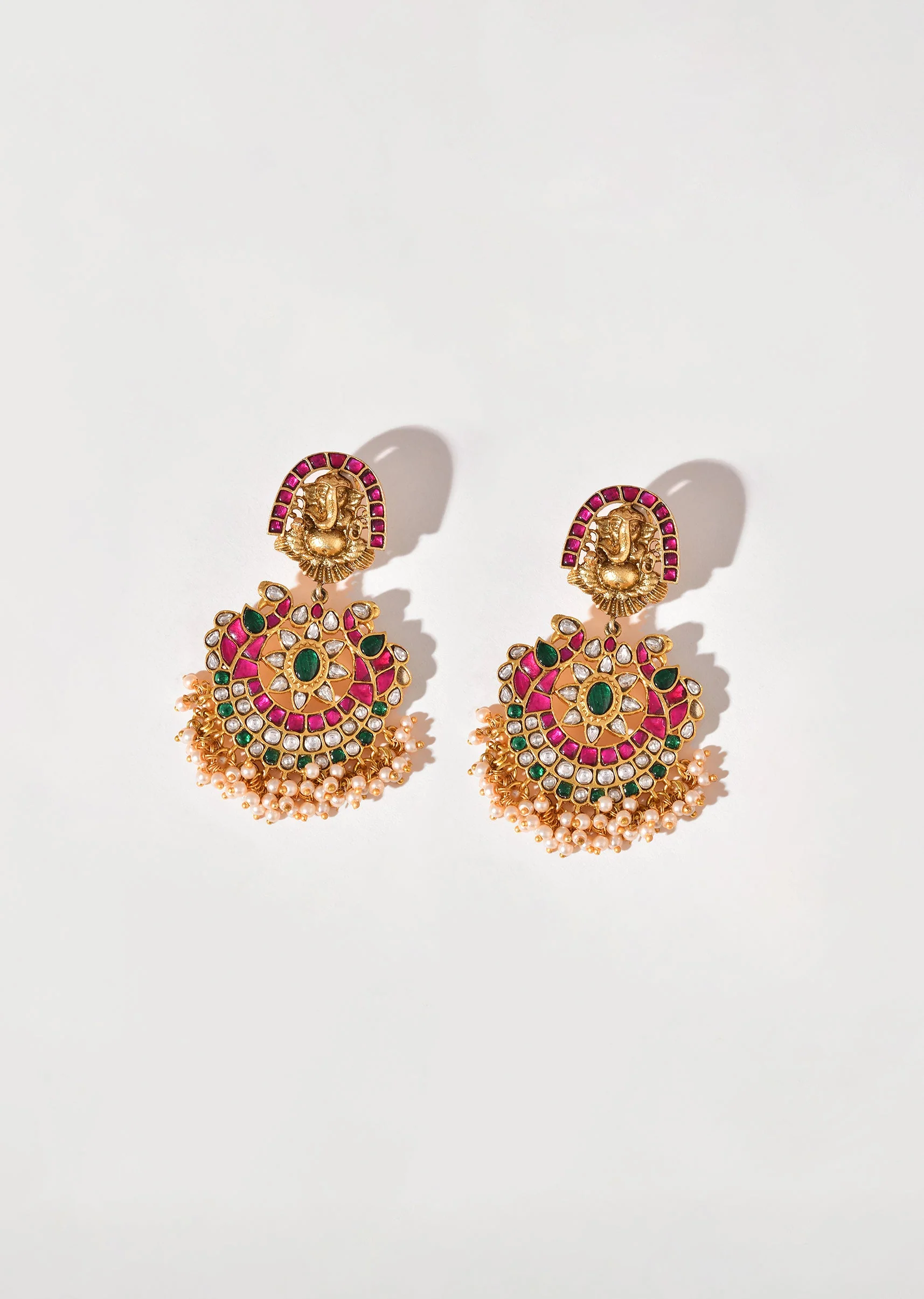 Multi Red Earrings With Pachi Kundan - Image 2